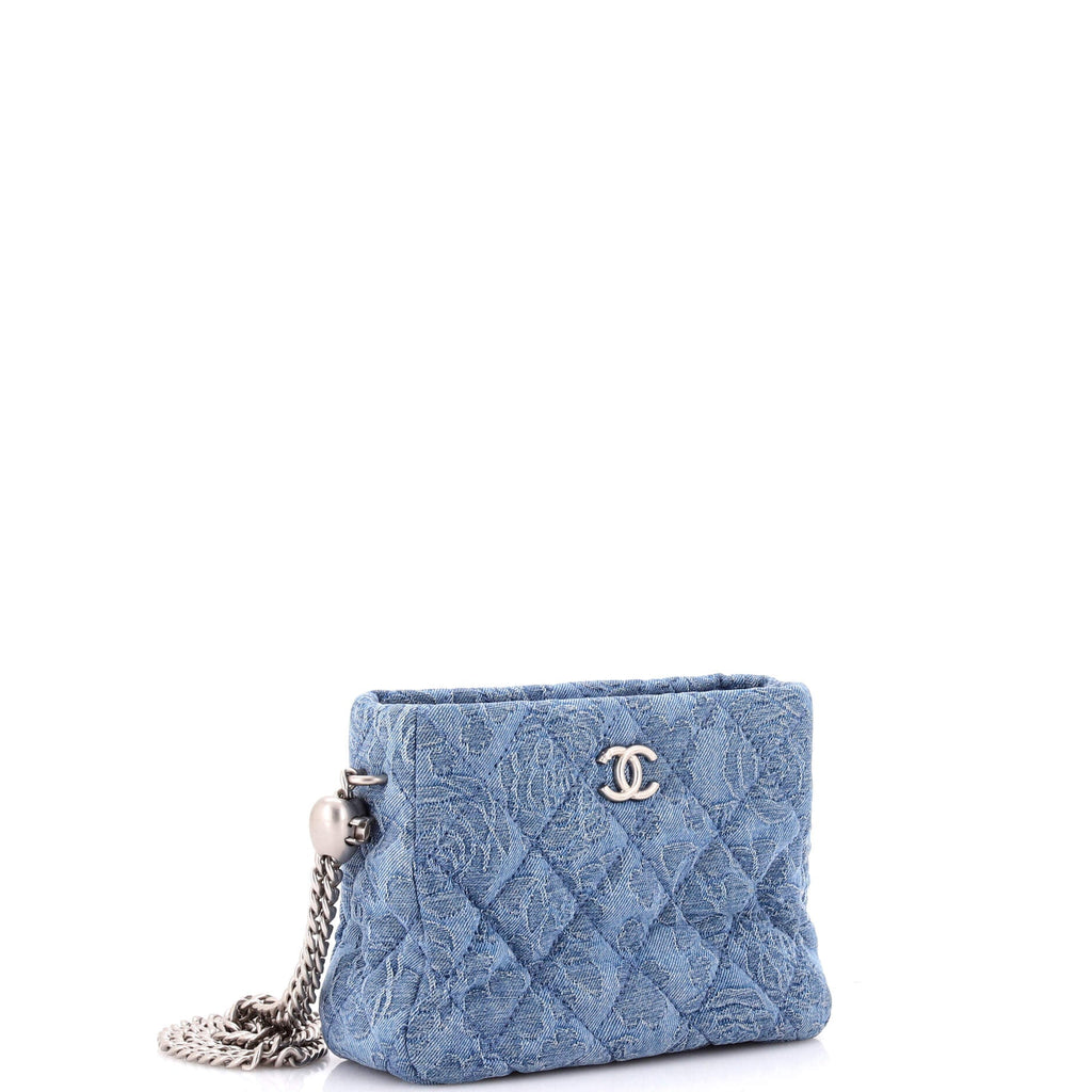 Sweet Heart Chain Crossbody Bag Quilted Camellia Denim Mini