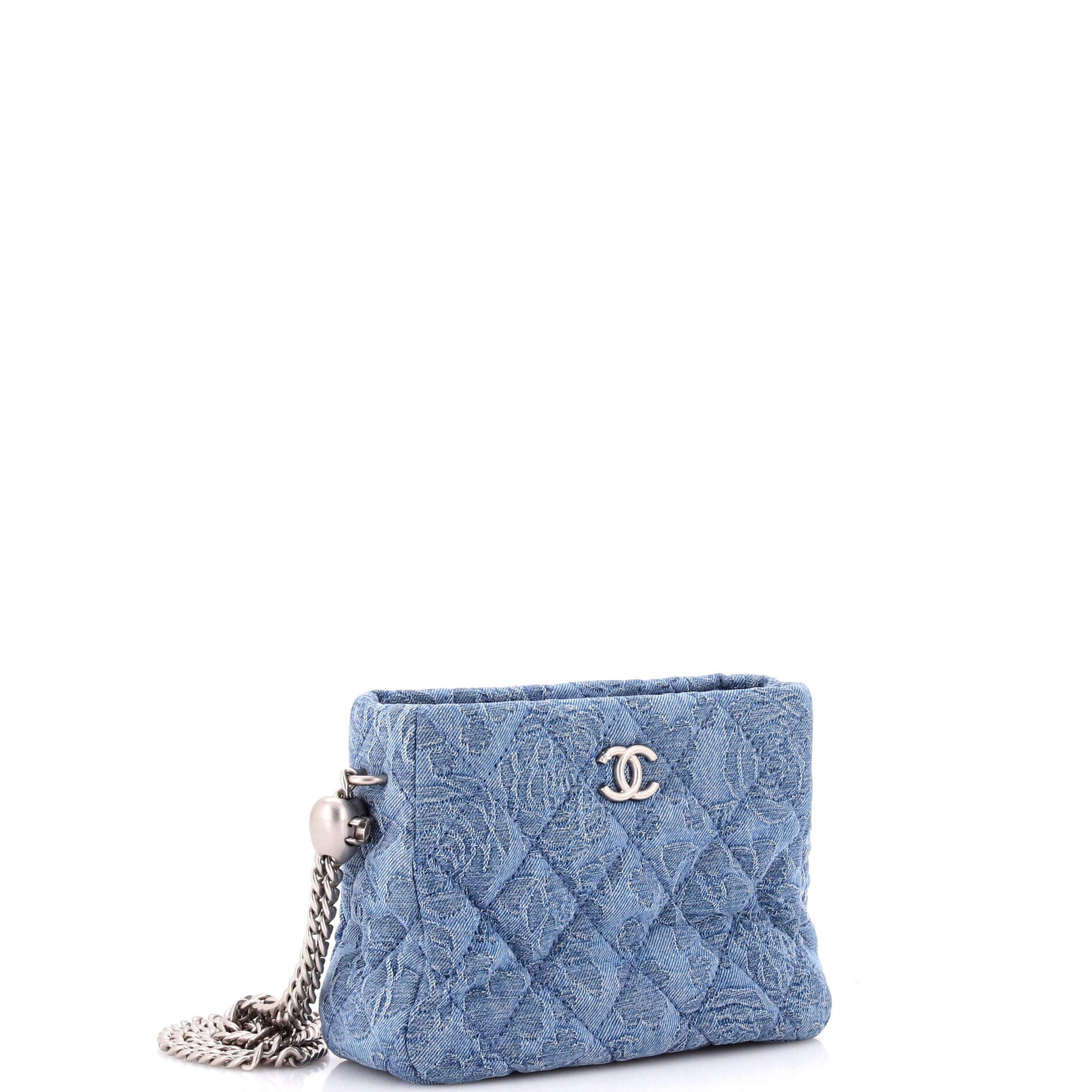 Sweet Heart Chain Crossbody Bag Quilted Camellia Denim Mini