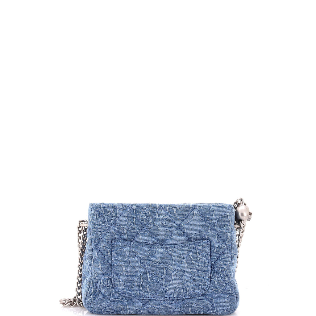 Sweet Heart Chain Crossbody Bag Quilted Camellia Denim Mini