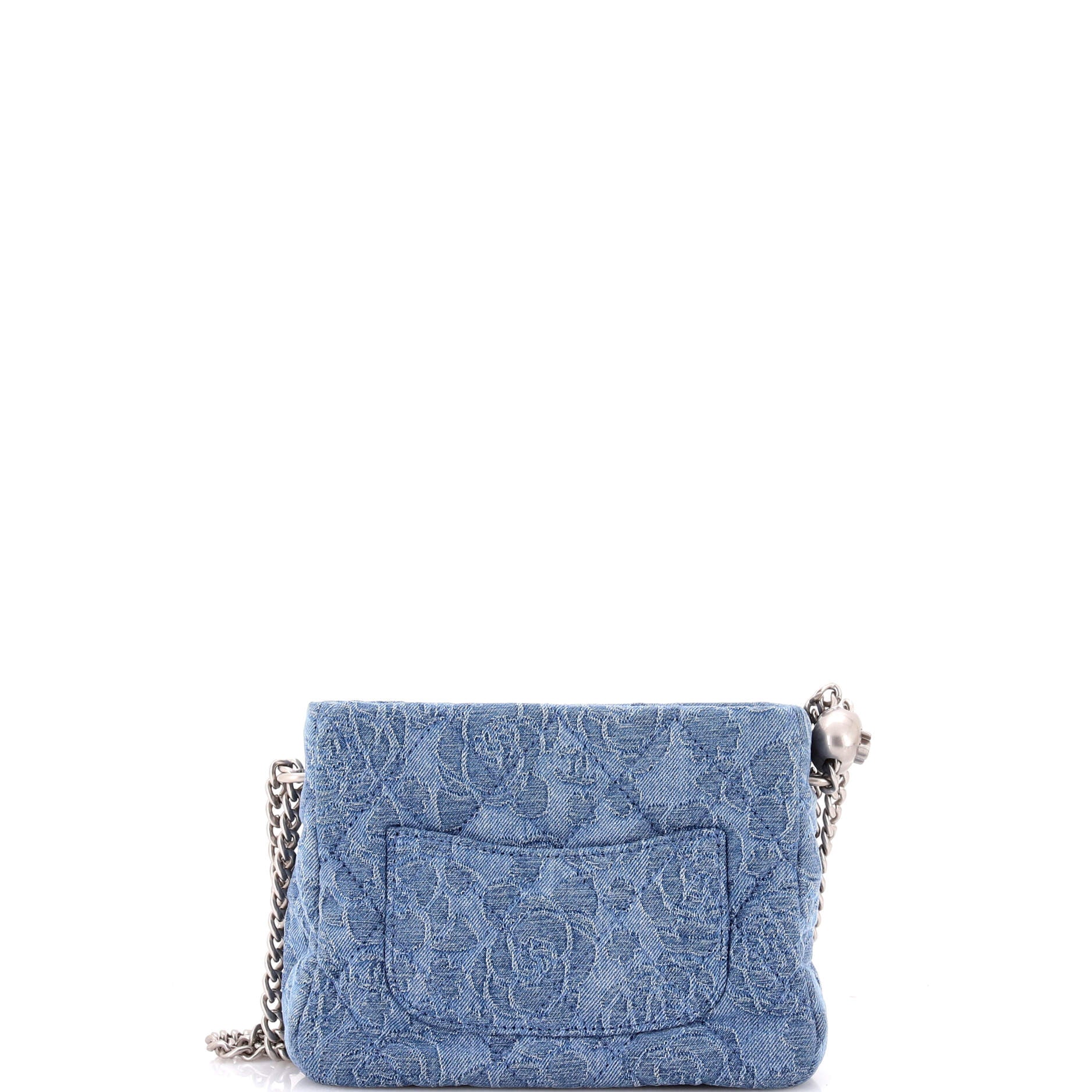 Sweet Heart Chain Crossbody Bag Quilted Camellia Denim Mini