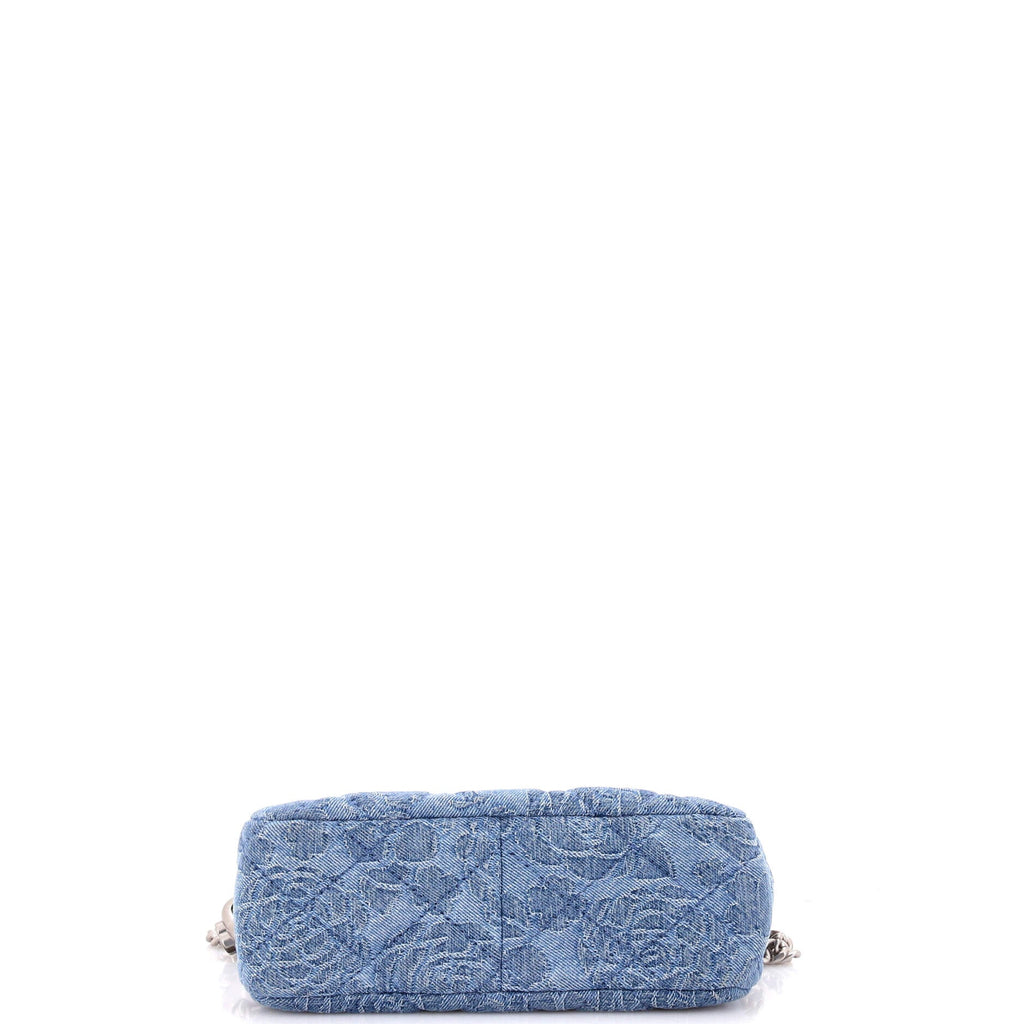 Sweet Heart Chain Crossbody Bag Quilted Camellia Denim Mini