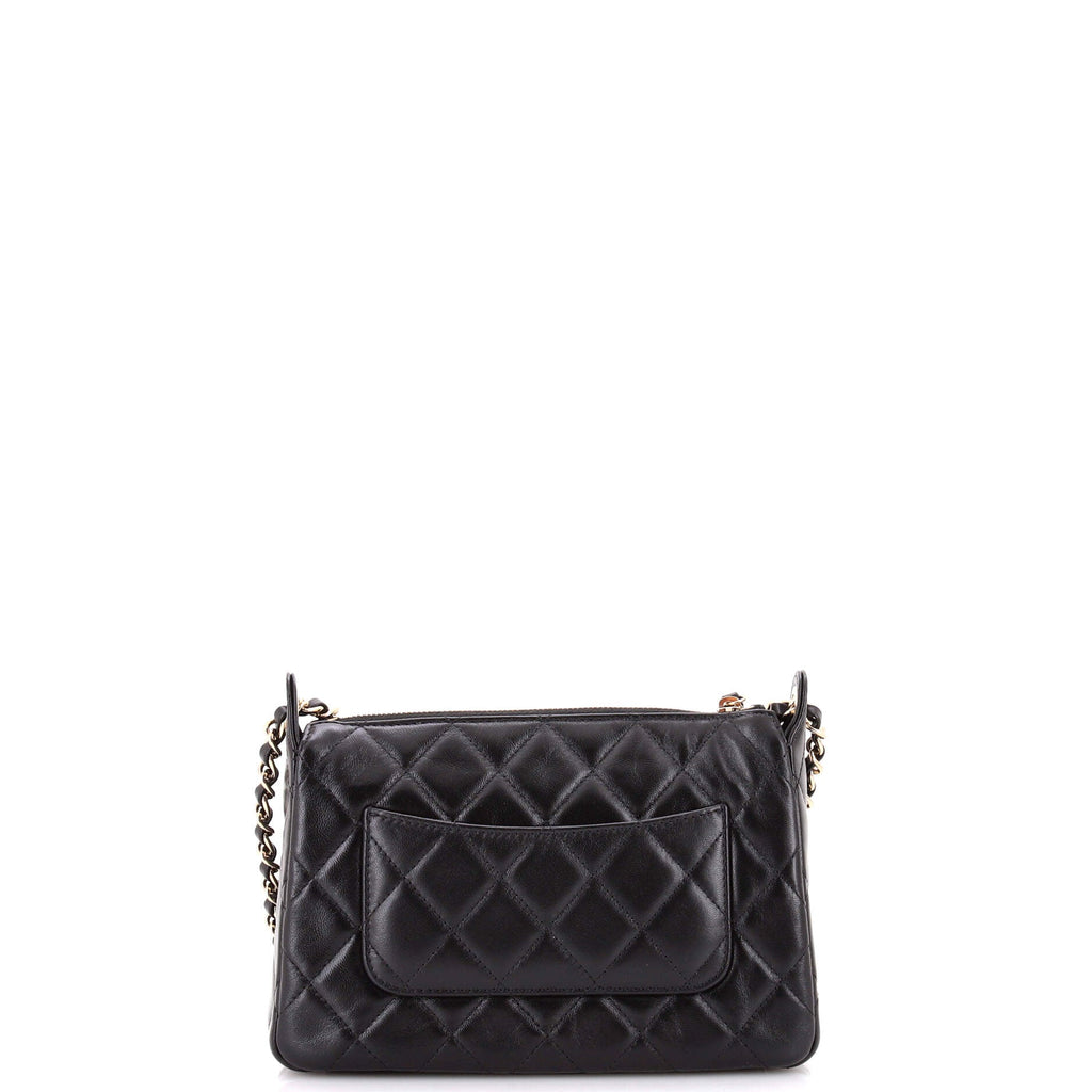 CC Front Pocket Zip Clutch with Chain Quilted Lambskin Large