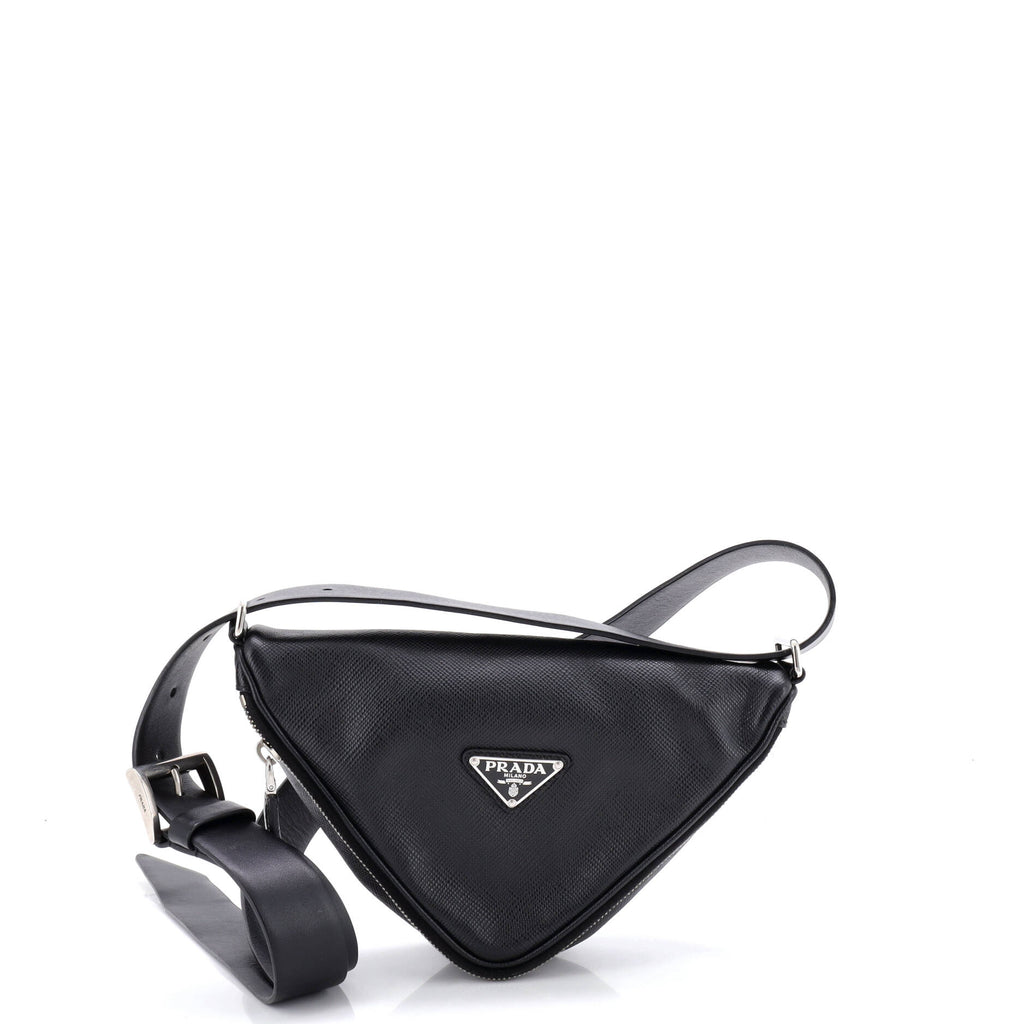Triangle Logo Zip Around Shoulder Bag Saffiano Leather