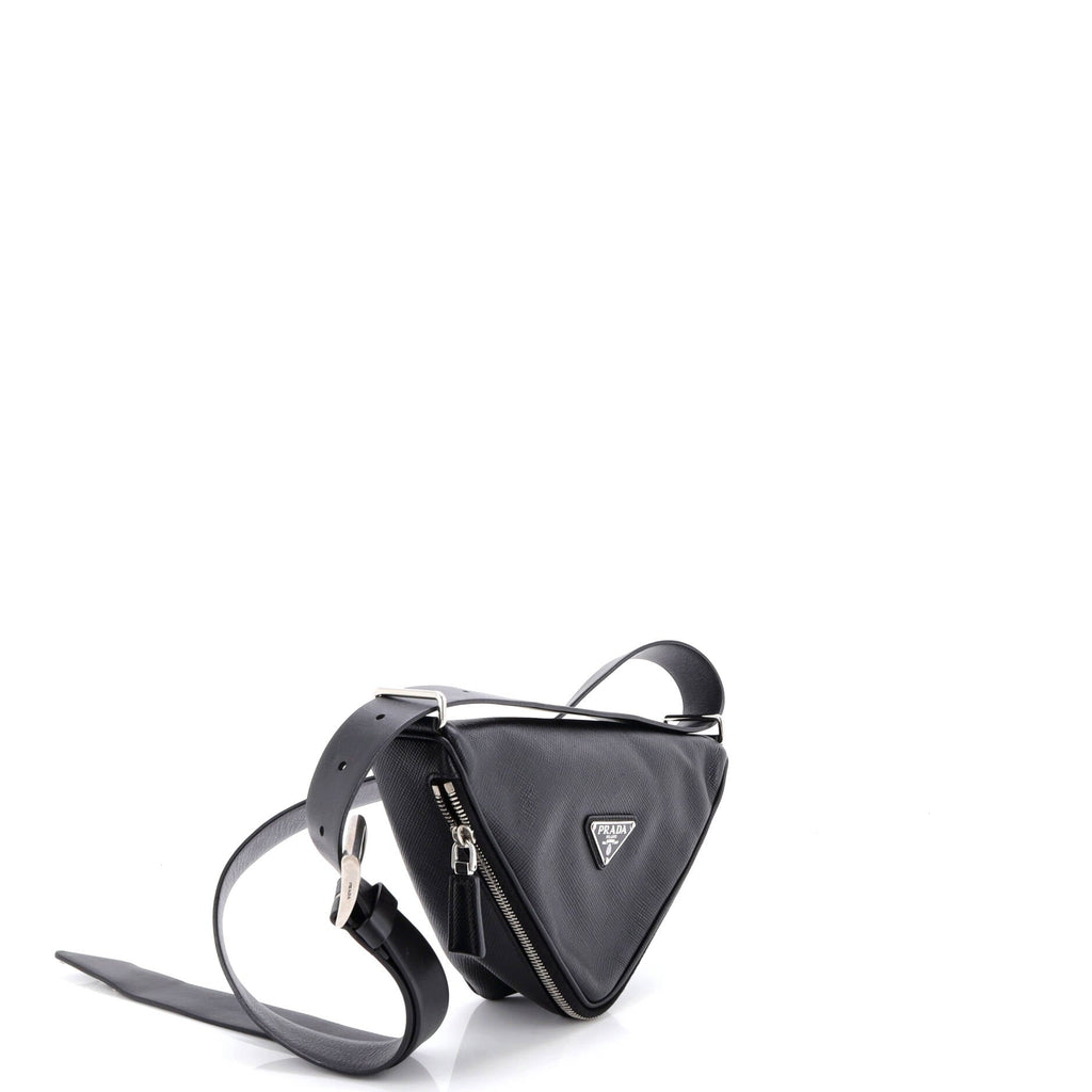 Triangle Logo Zip Around Shoulder Bag Saffiano Leather