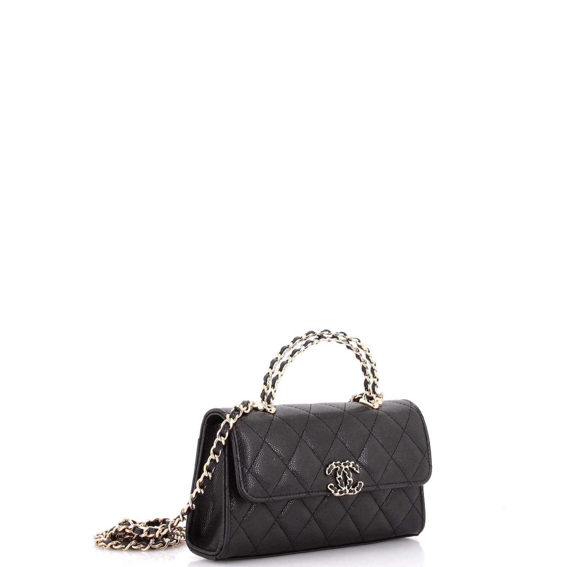 Top Handle Phone Holder with Chain Quilted Caviar
