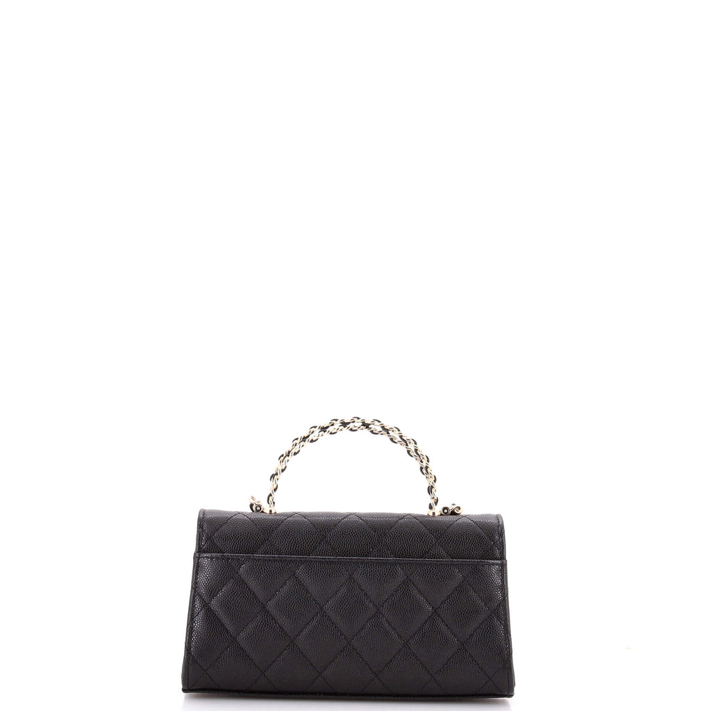 Top Handle Phone Holder with Chain Quilted Caviar