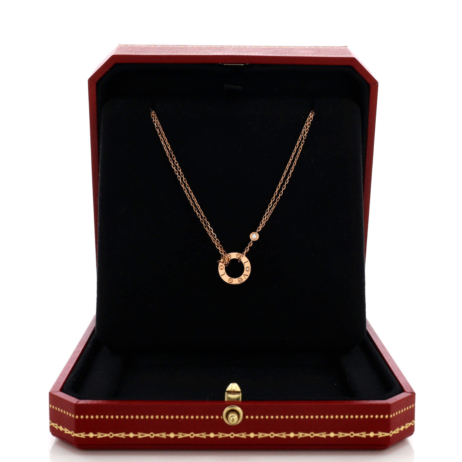 2 Diamonds Love Pendant Necklace 18K Rose Gold and Diamonds