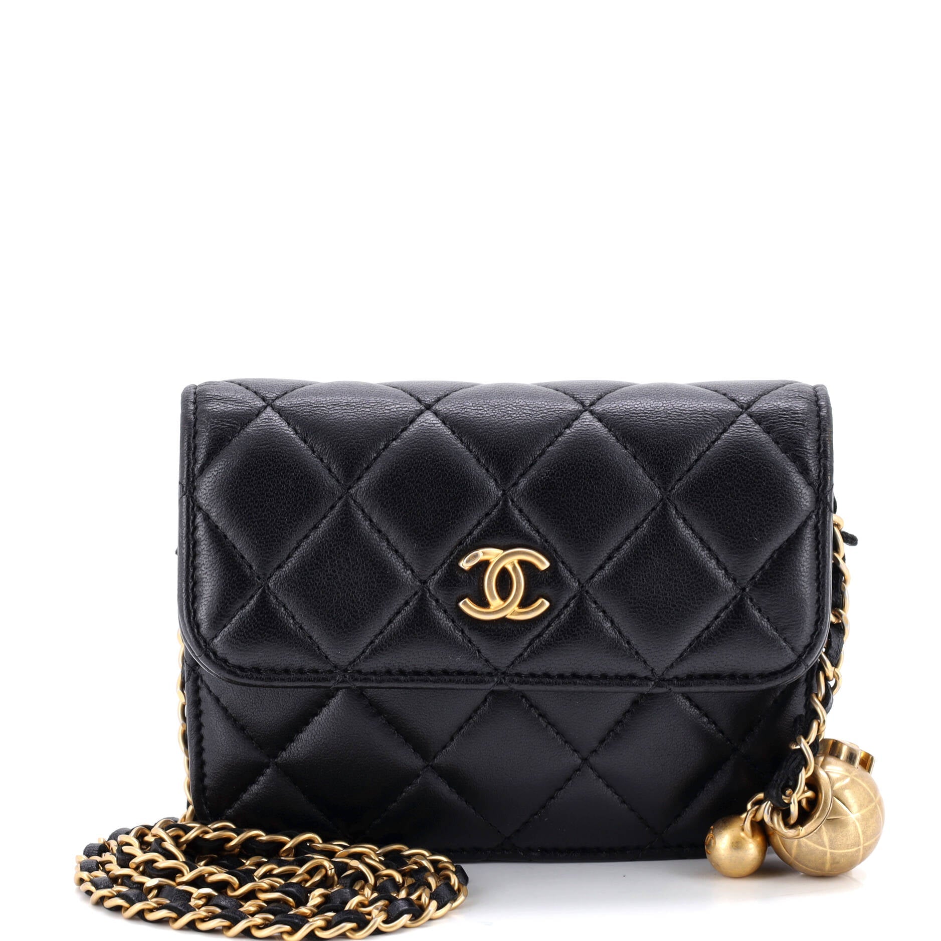 Pearl Crush Flap Clutch with Chain Quilted Lambskin Mini