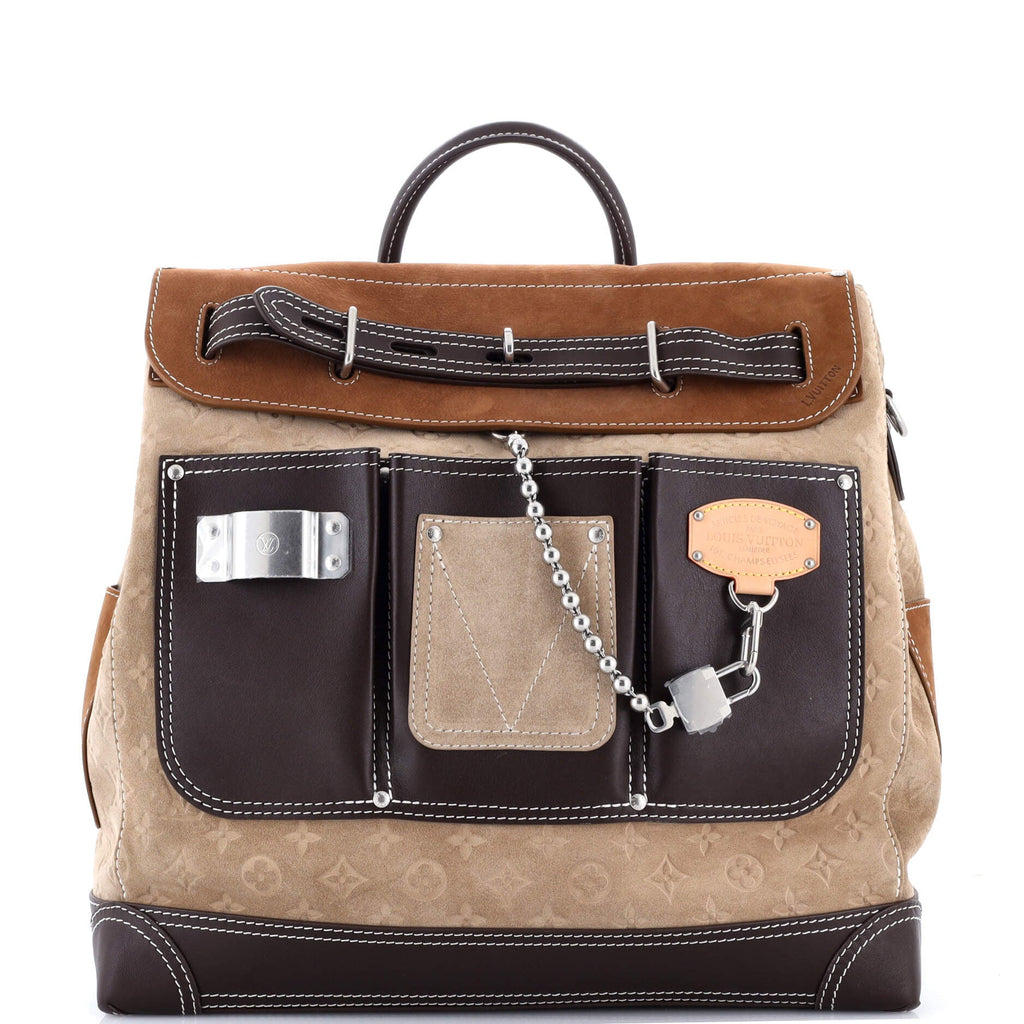 Steamer Bag Monogram Embossed Suede and Leather 40