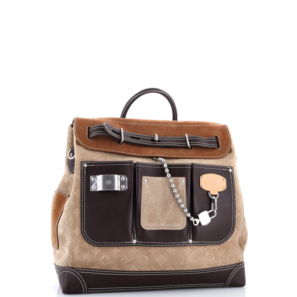 Steamer Bag Monogram Embossed Suede and Leather 40