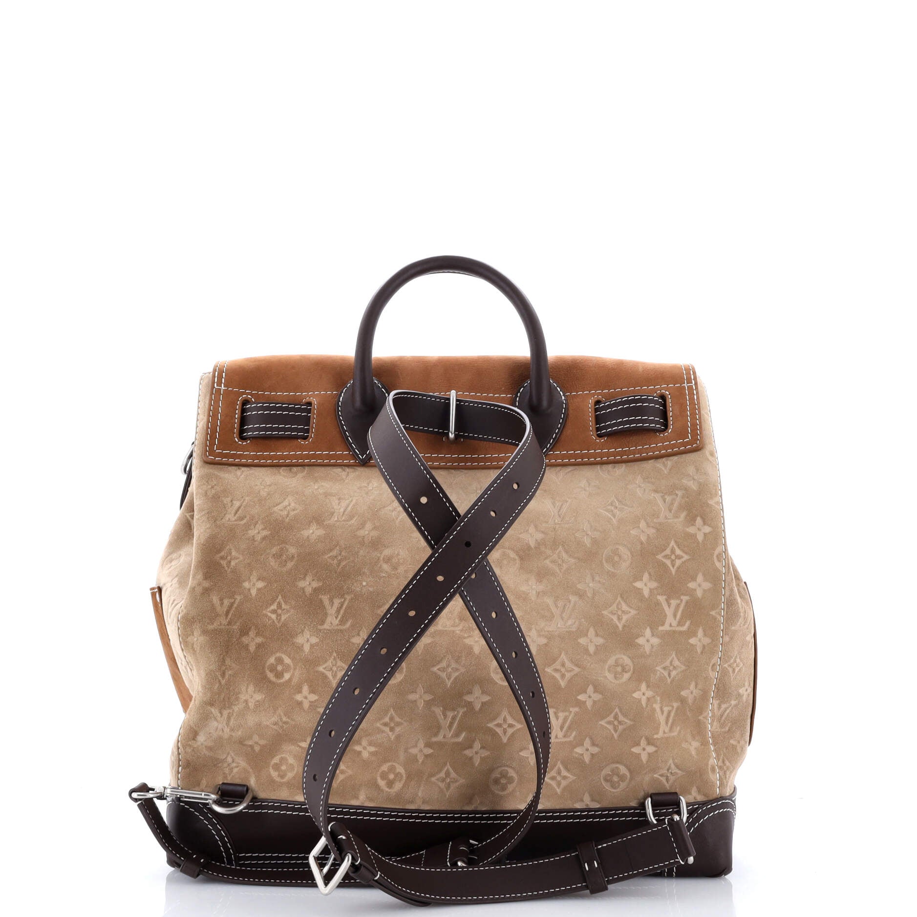 Steamer Bag Monogram Embossed Suede and Leather 40