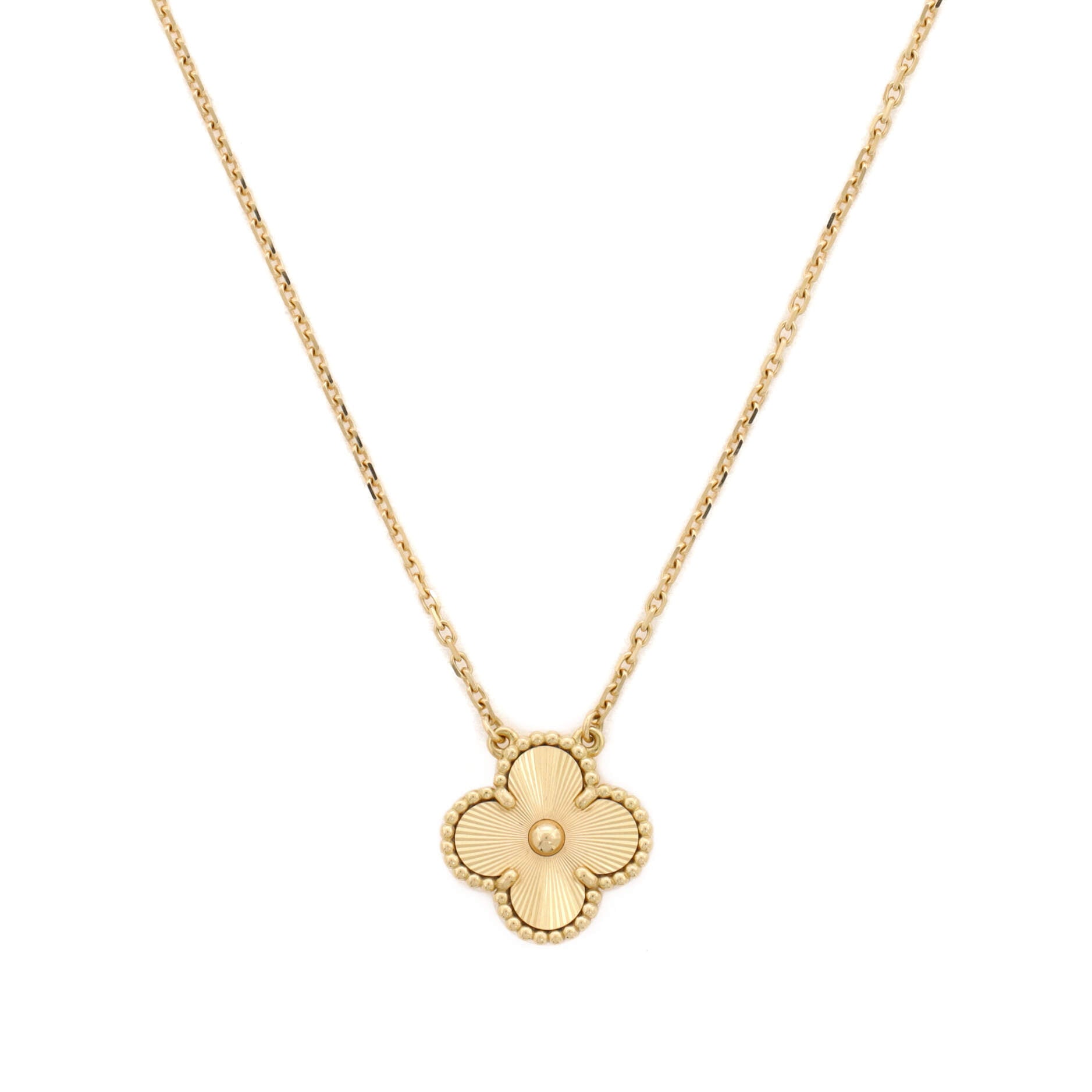 Vintage Alhambra Pendant Necklace Guilloche 18K Yellow Gold