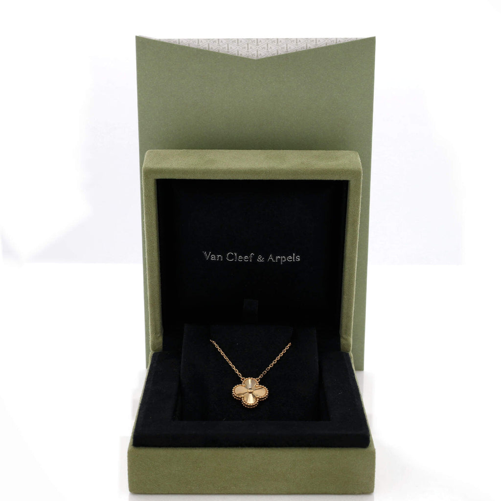 Vintage Alhambra Pendant Necklace Guilloche 18K Yellow Gold