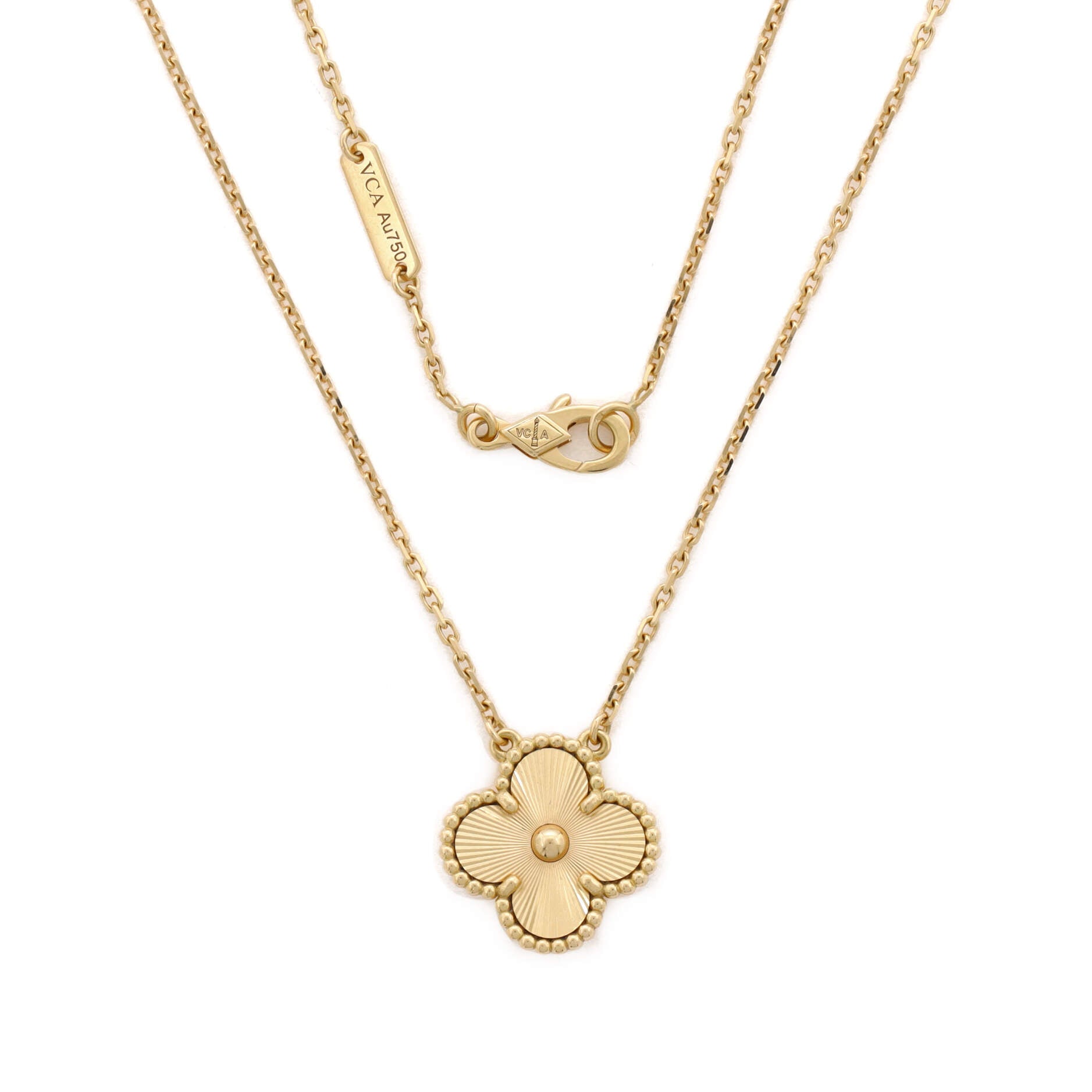 Vintage Alhambra Pendant Necklace Guilloche 18K Yellow Gold