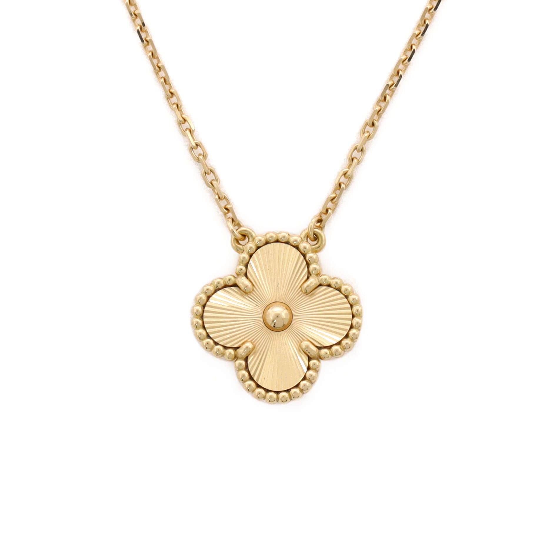 Vintage Alhambra Pendant Necklace Guilloche 18K Yellow Gold