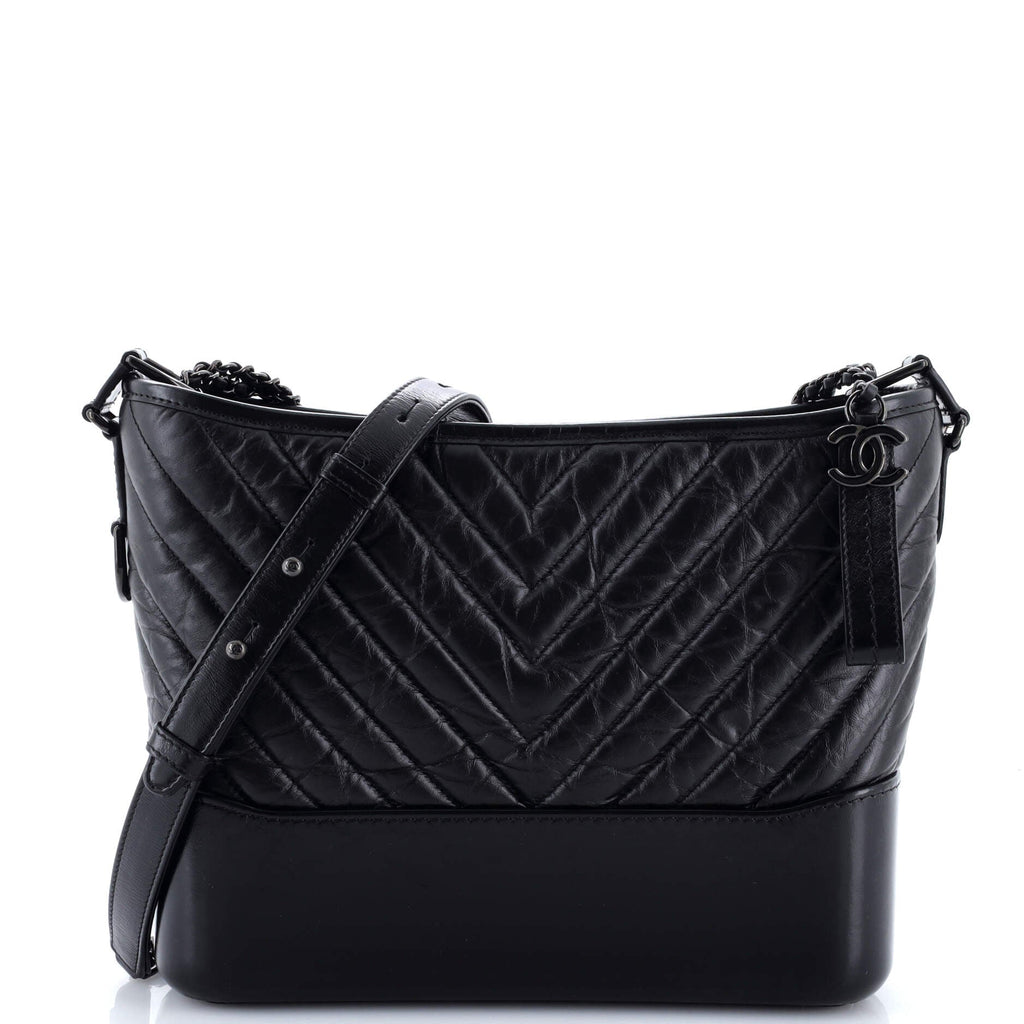 So Black Gabrielle Hobo Chevron Aged Calfskin Medium