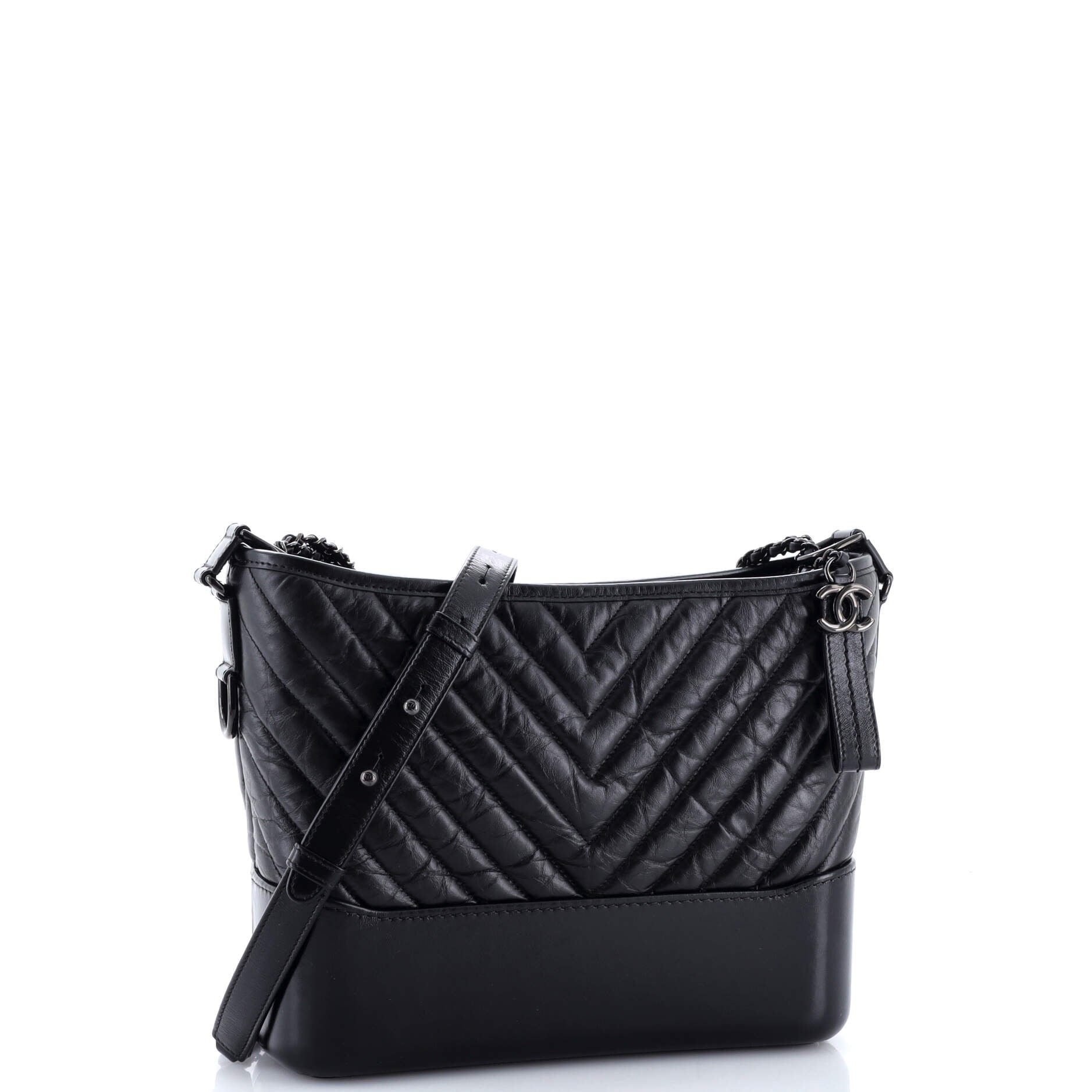 So Black Gabrielle Hobo Chevron Aged Calfskin Medium