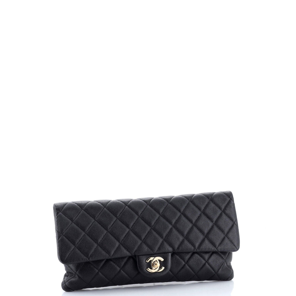 East West Classic Flap Clutch Quilted Caviar