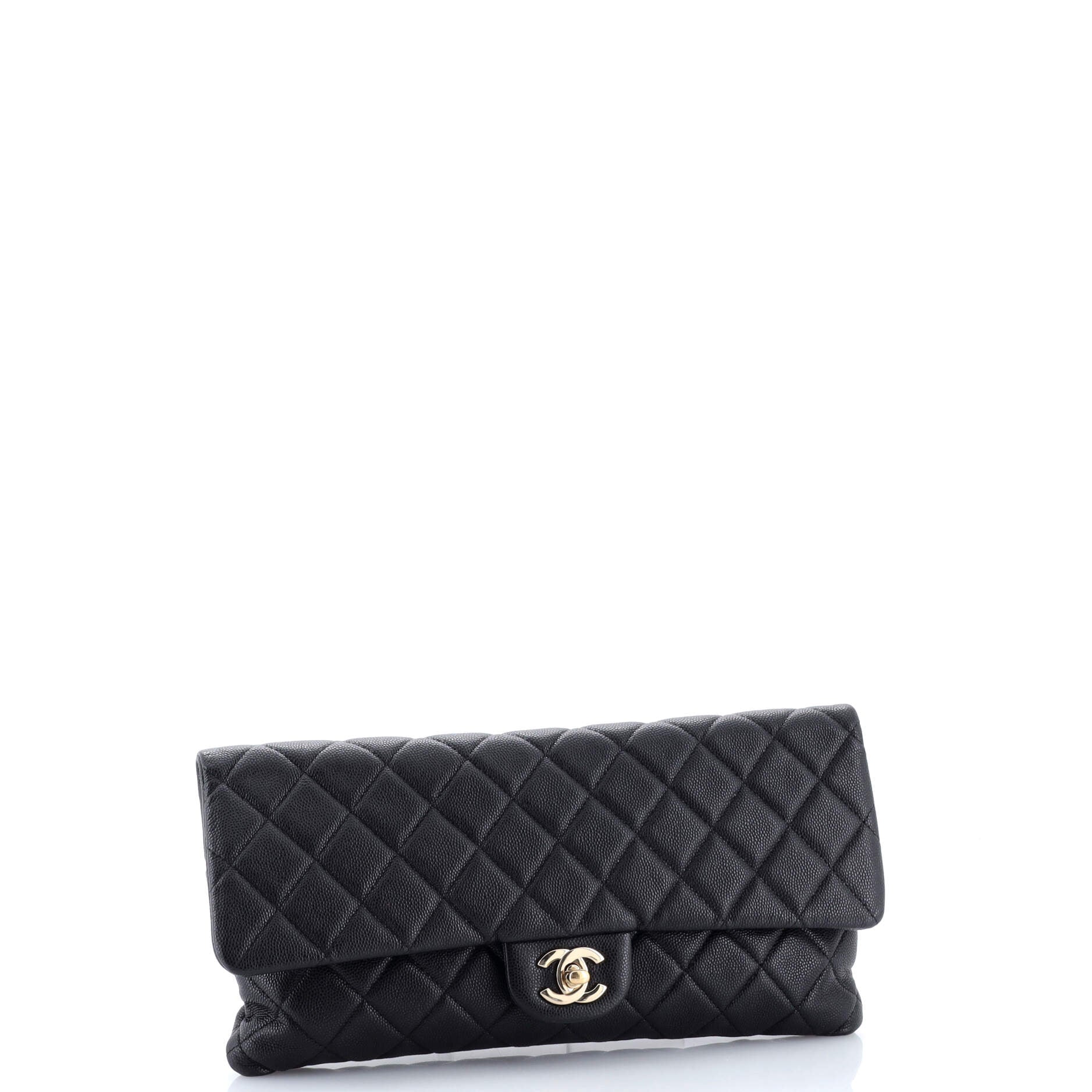East West Classic Flap Clutch Quilted Caviar