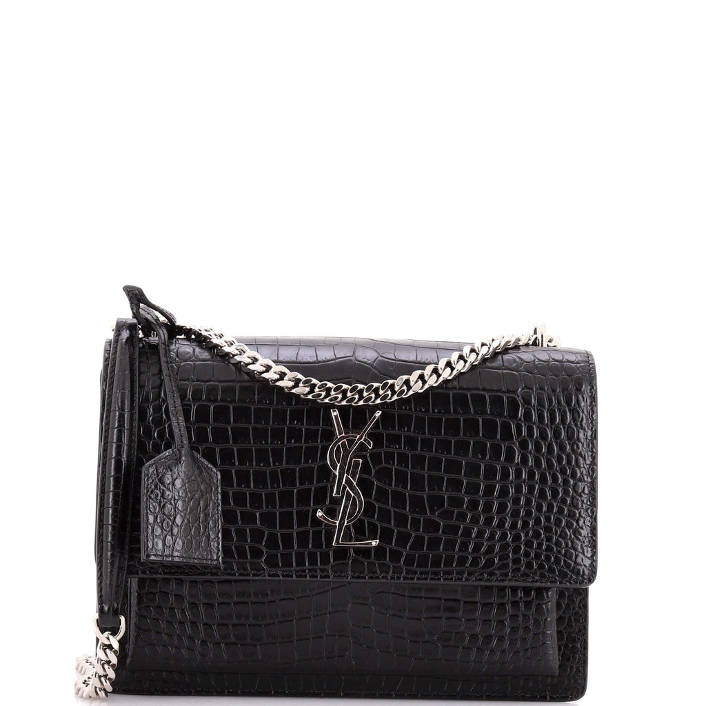Sunset Crossbody Bag Crocodile Embossed Leather Medium