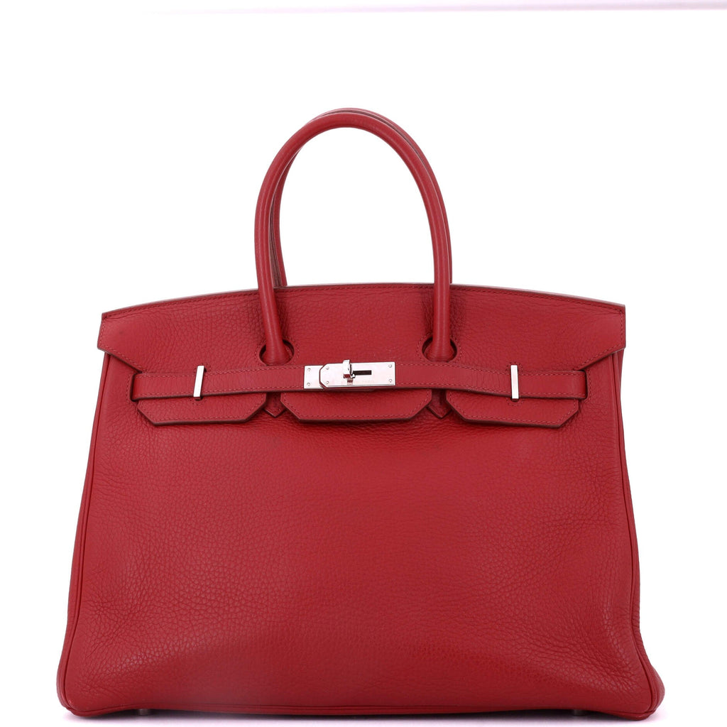 Birkin Handbag Rouge Garance Clemence with Palladium Hardware 35