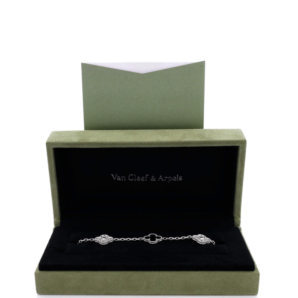 Vintage Alhambra 5 Motifs Bracelet 18K White Gold and Onyx with Diamonds