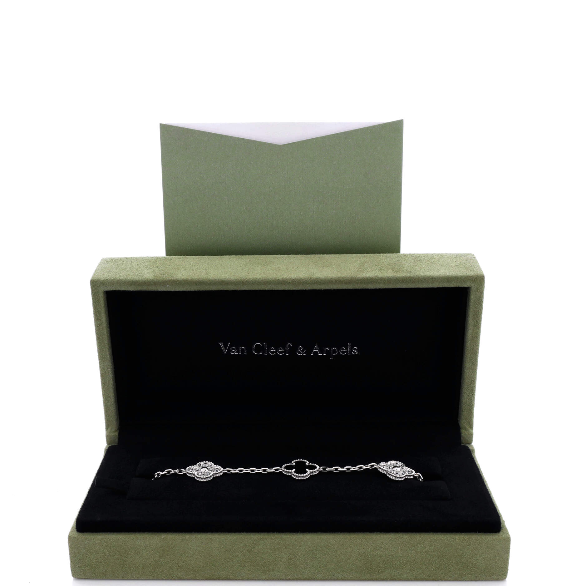 Vintage Alhambra 5 Motifs Bracelet 18K White Gold and Onyx with Diamonds