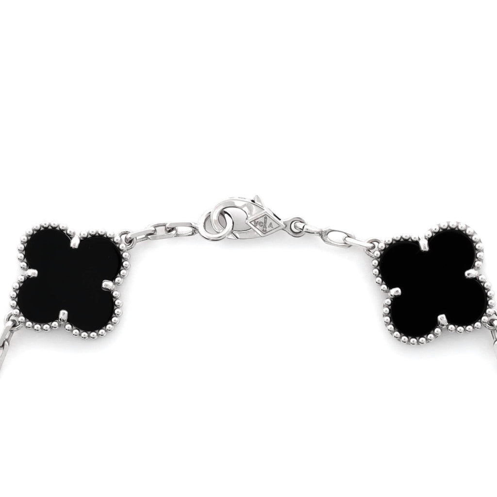 Vintage Alhambra 5 Motifs Bracelet 18K White Gold and Onyx with Diamonds