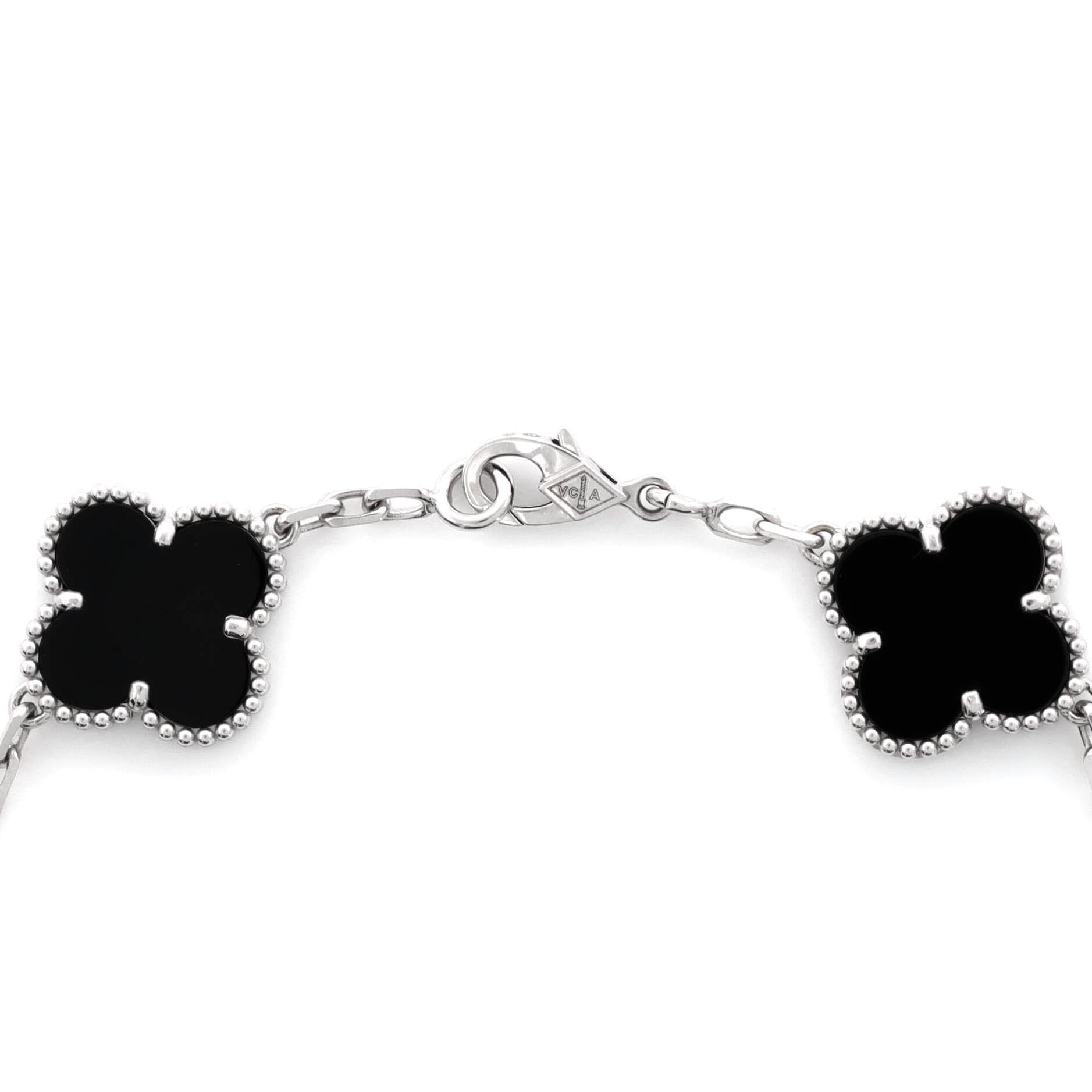 Vintage Alhambra 5 Motifs Bracelet 18K White Gold and Onyx with Diamonds