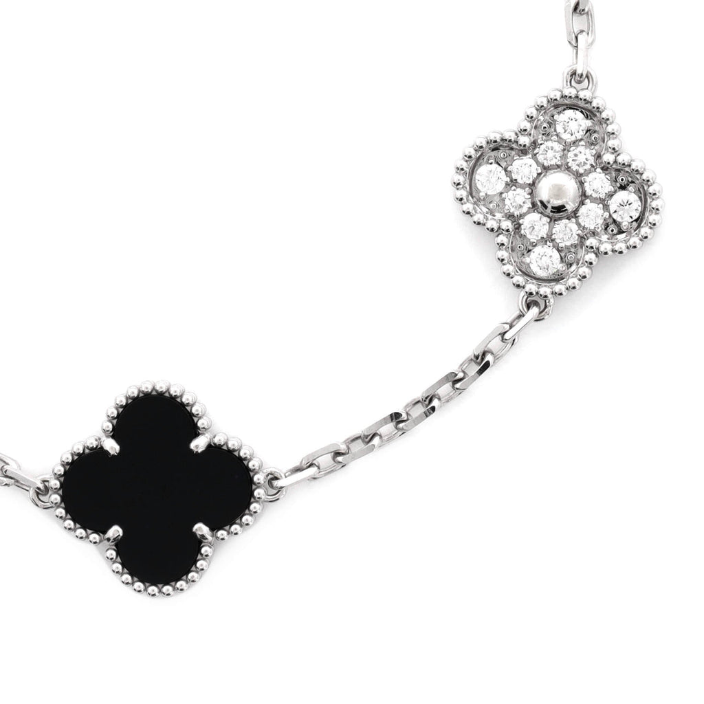 Vintage Alhambra 5 Motifs Bracelet 18K White Gold and Onyx with Diamonds
