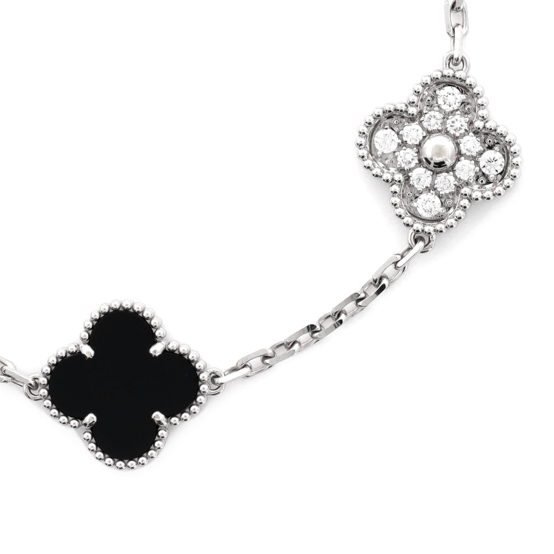 Vintage Alhambra 5 Motifs Bracelet 18K White Gold and Onyx with Diamonds