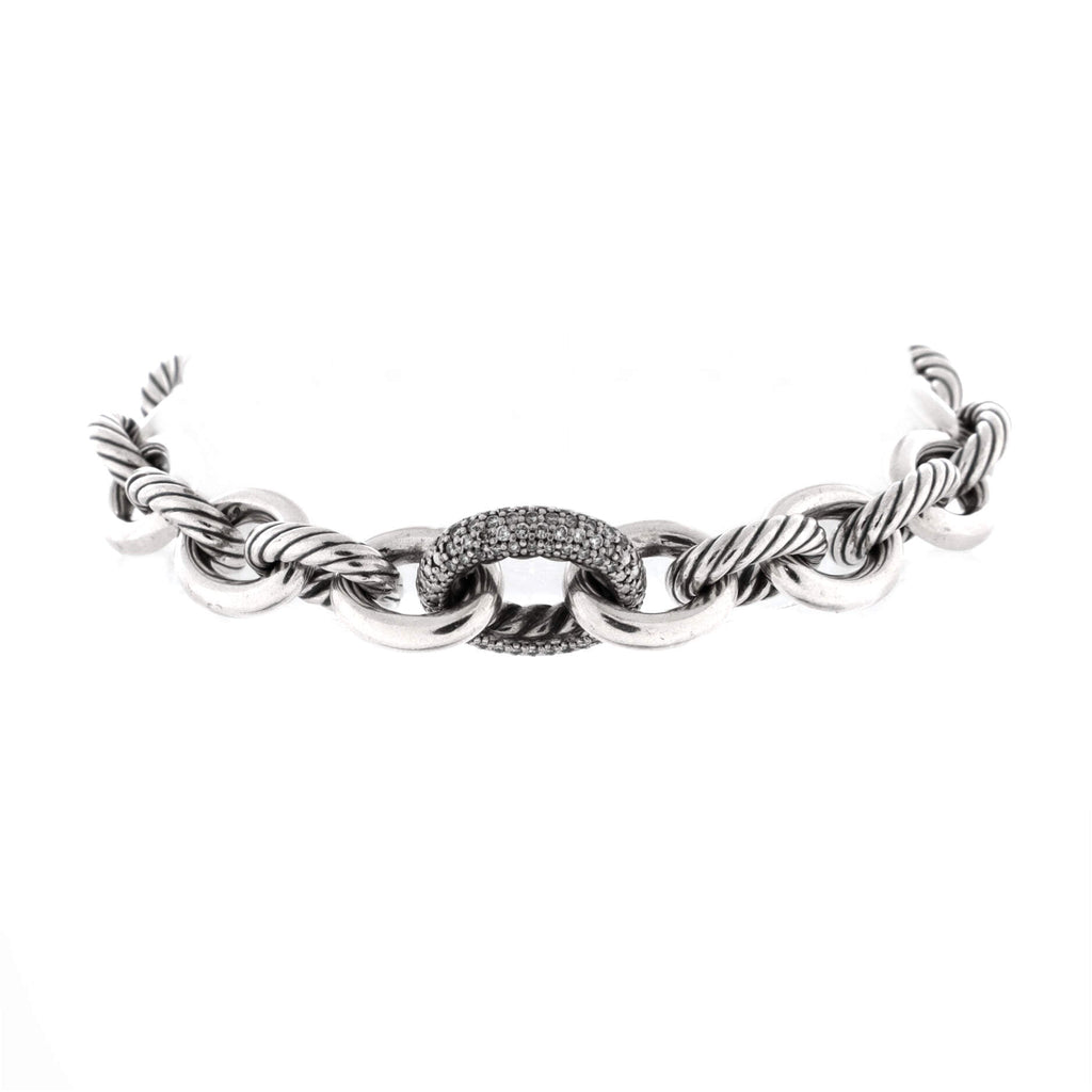 Oval Link Bracelet Sterling Silver with Diamonds Large