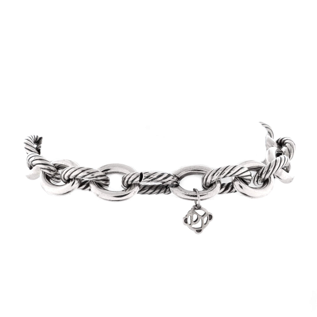 Oval Link Bracelet Sterling Silver with Diamonds Large