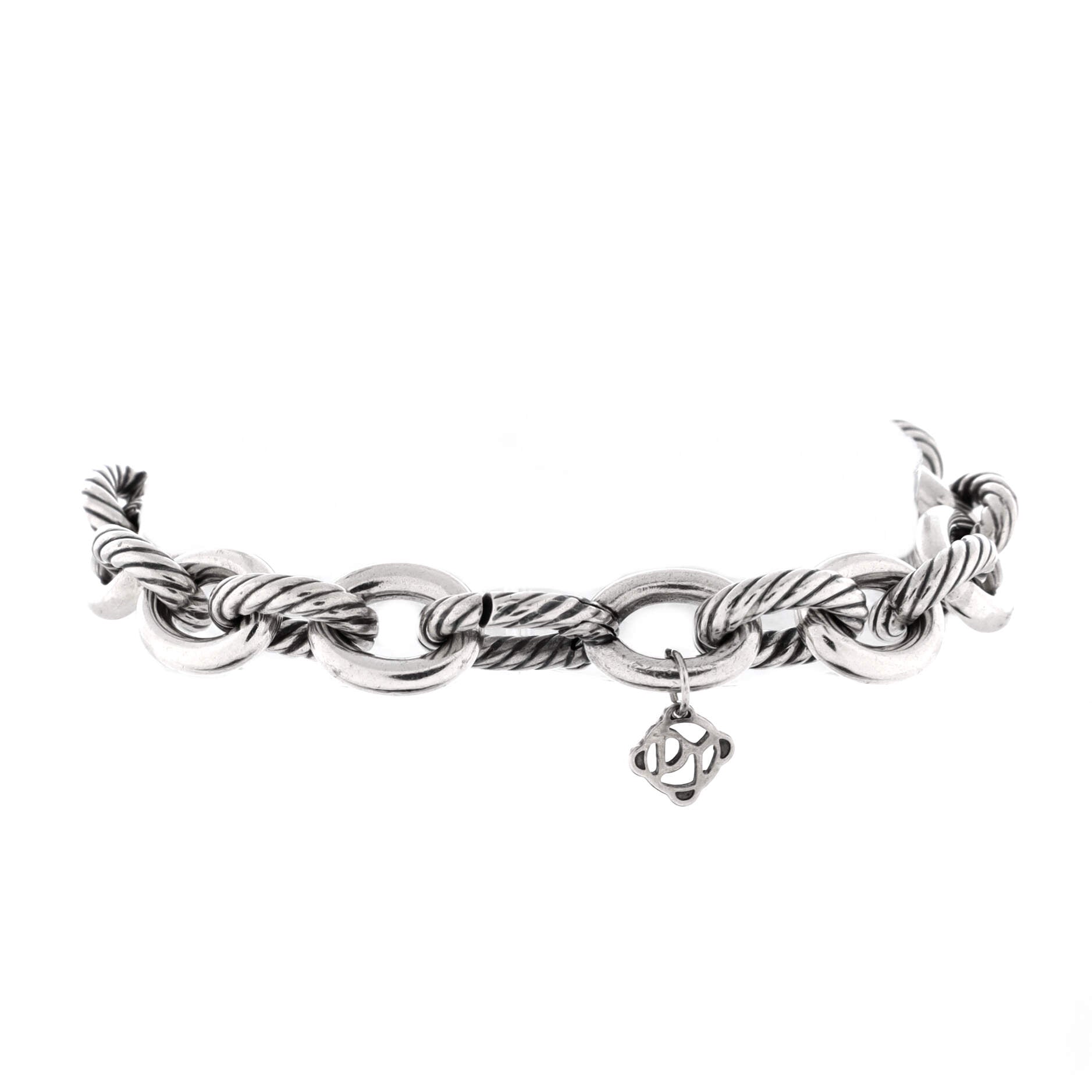 Oval Link Bracelet Sterling Silver with Diamonds Large
