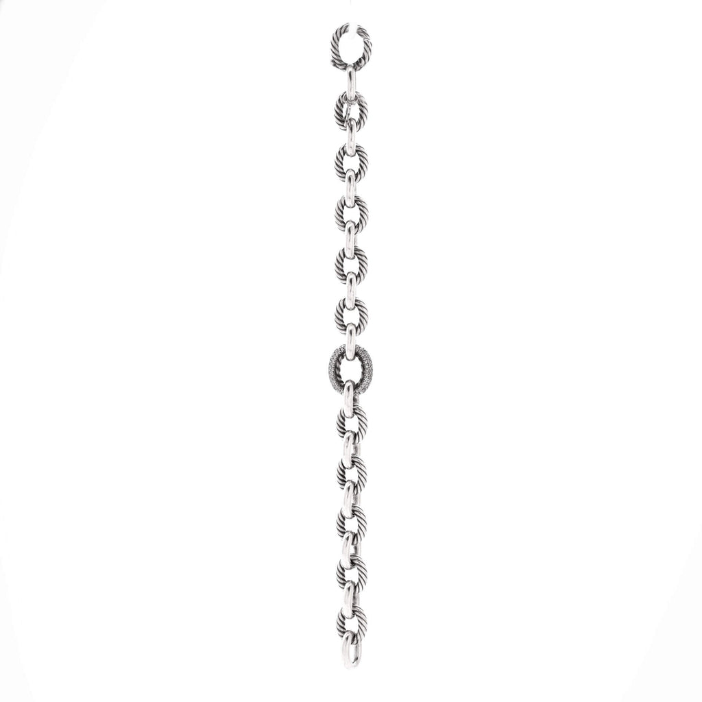 Oval Link Bracelet Sterling Silver with Diamonds Large
