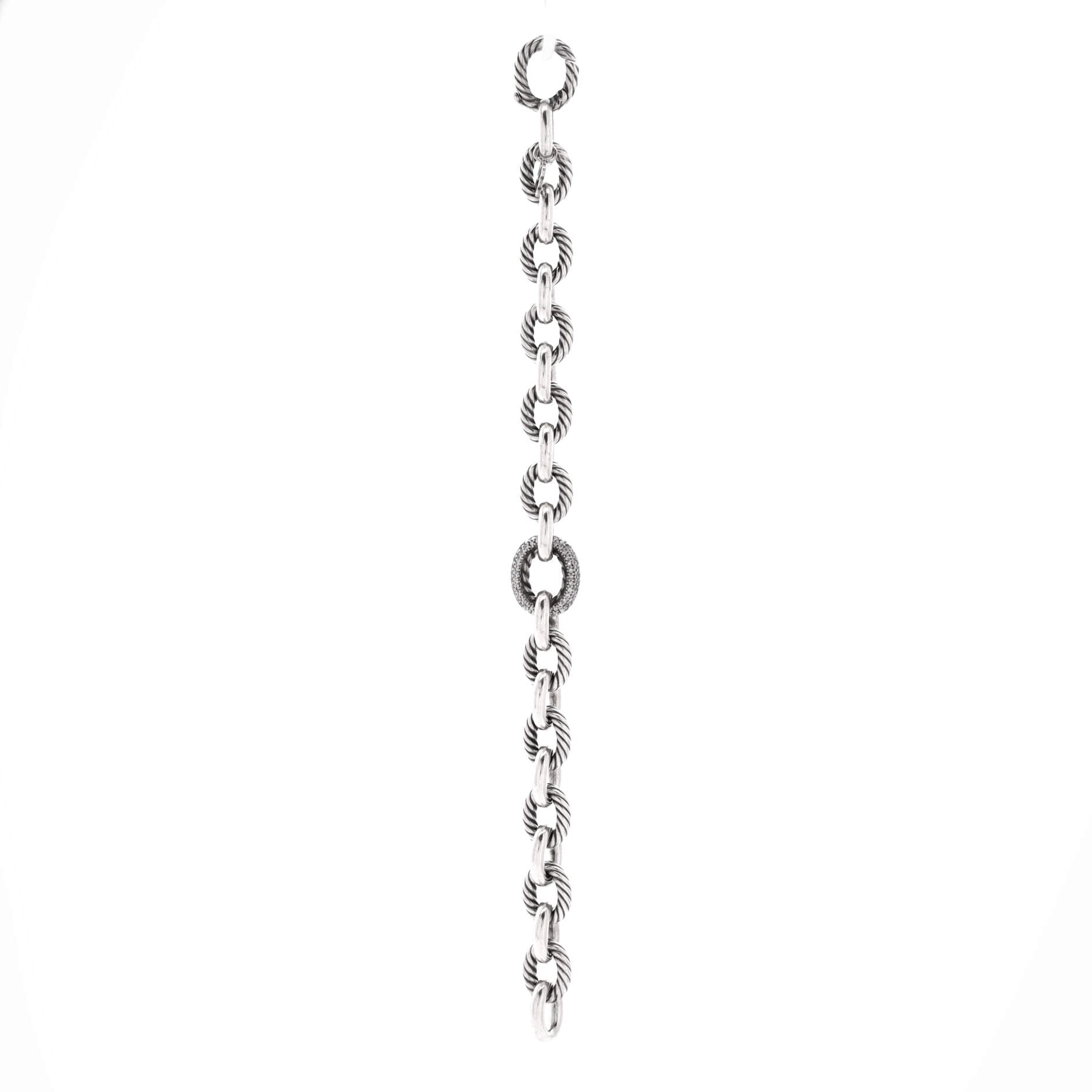 Oval Link Bracelet Sterling Silver with Diamonds Large