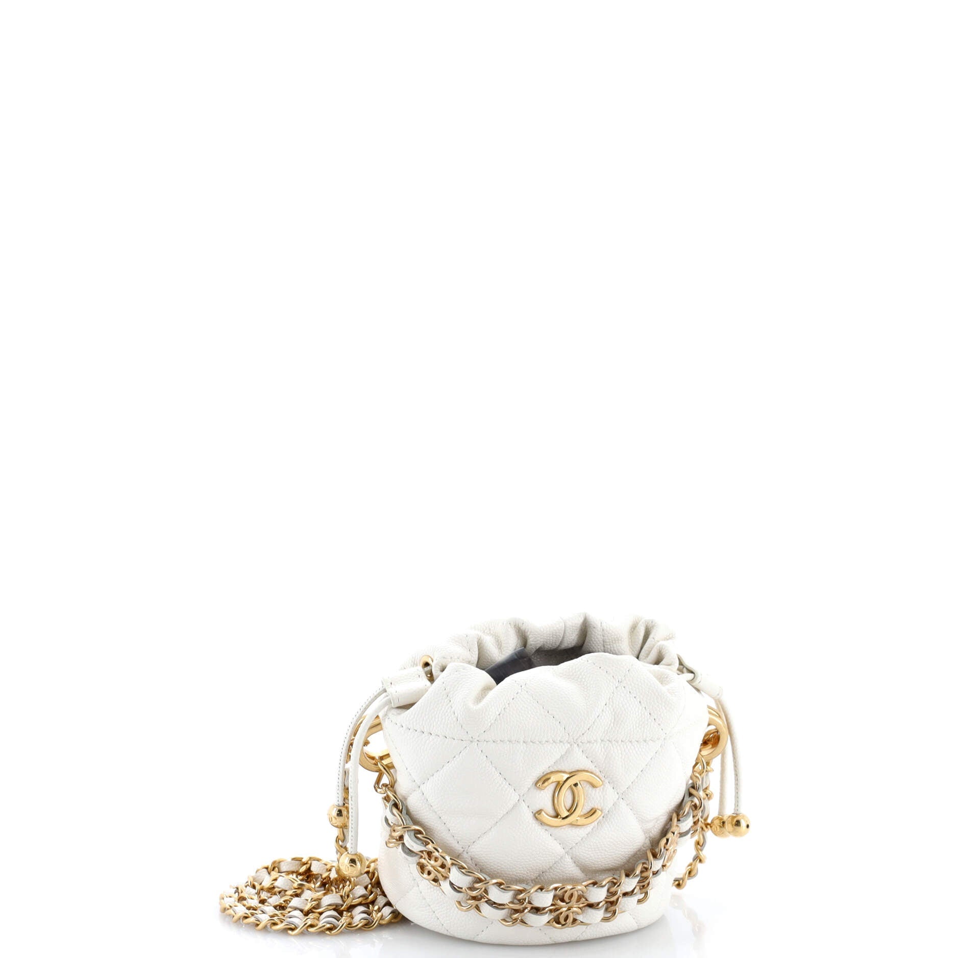 Medallion Charms Drawstring Bucket Bag Quilted Caviar Mini