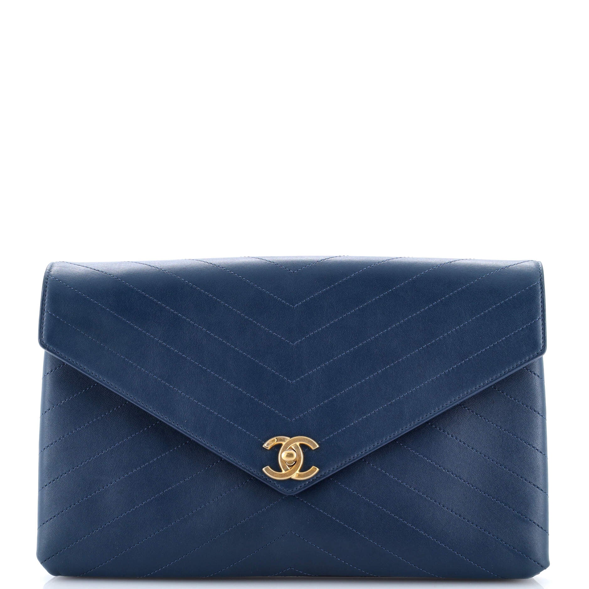 Coco Chevron Flap Clutch Stitched Calfskin