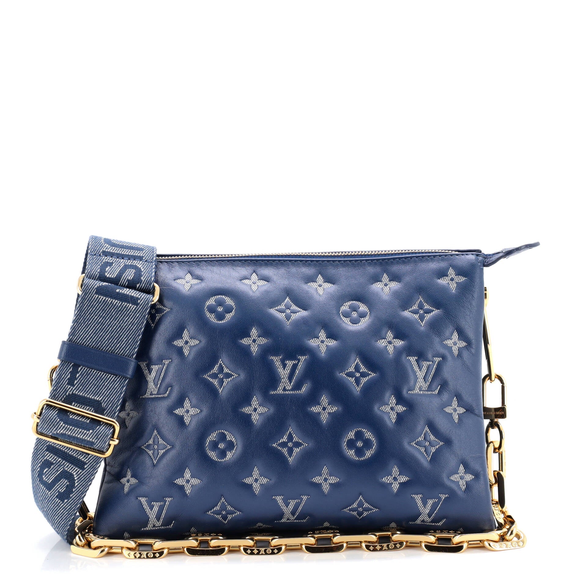 Coussin Bag Denim Printed Monogram Embossed Lambskin PM