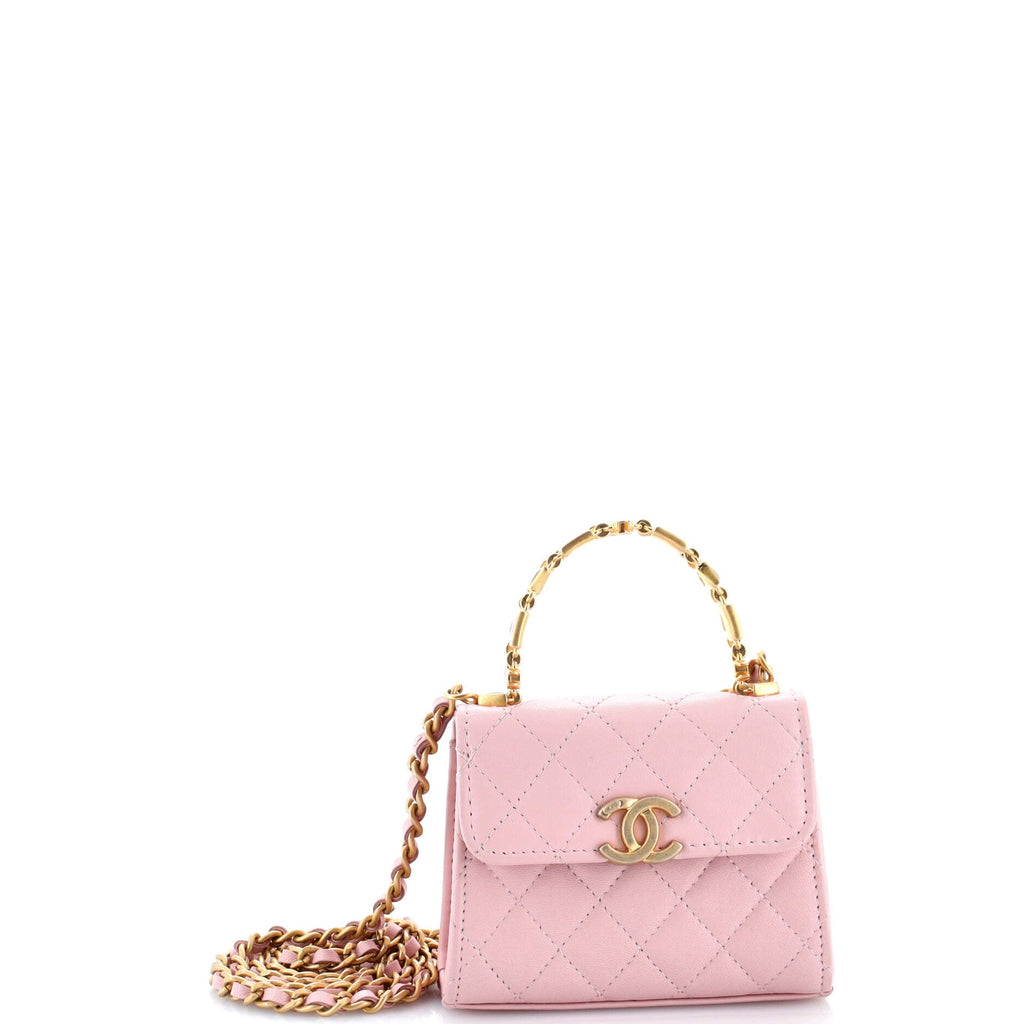 Coco Enamel Top Handle Flap Bag Quilted Lambskin Small