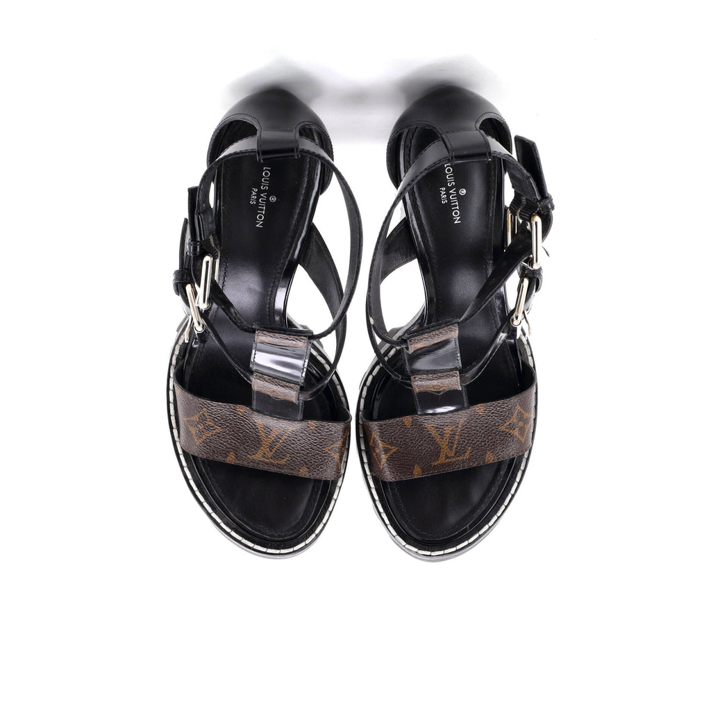 Women's Star Trail Buckle Heeled Sandals Monogram Canvas and Patent
