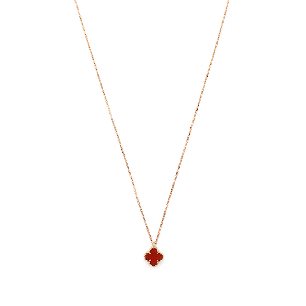 Sweet Alhambra Pendant Necklace 18K Rose Gold and Carnelian