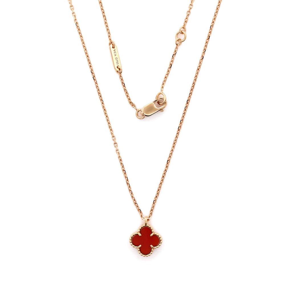 Sweet Alhambra Pendant Necklace 18K Rose Gold and Carnelian