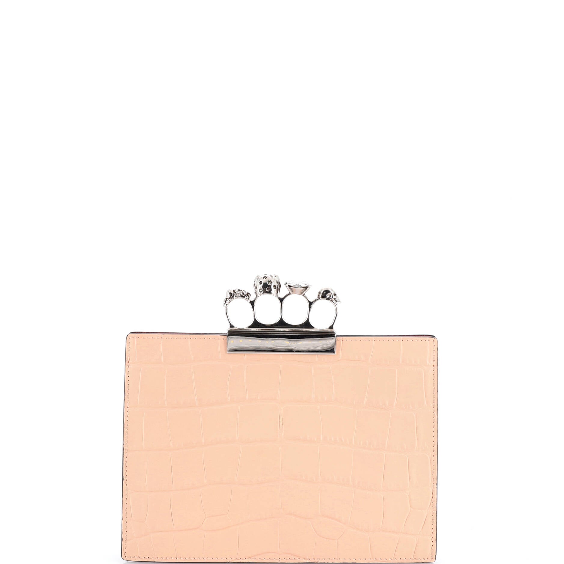Flat Knuckle Clutch Crocodile Embossed Leather Medium