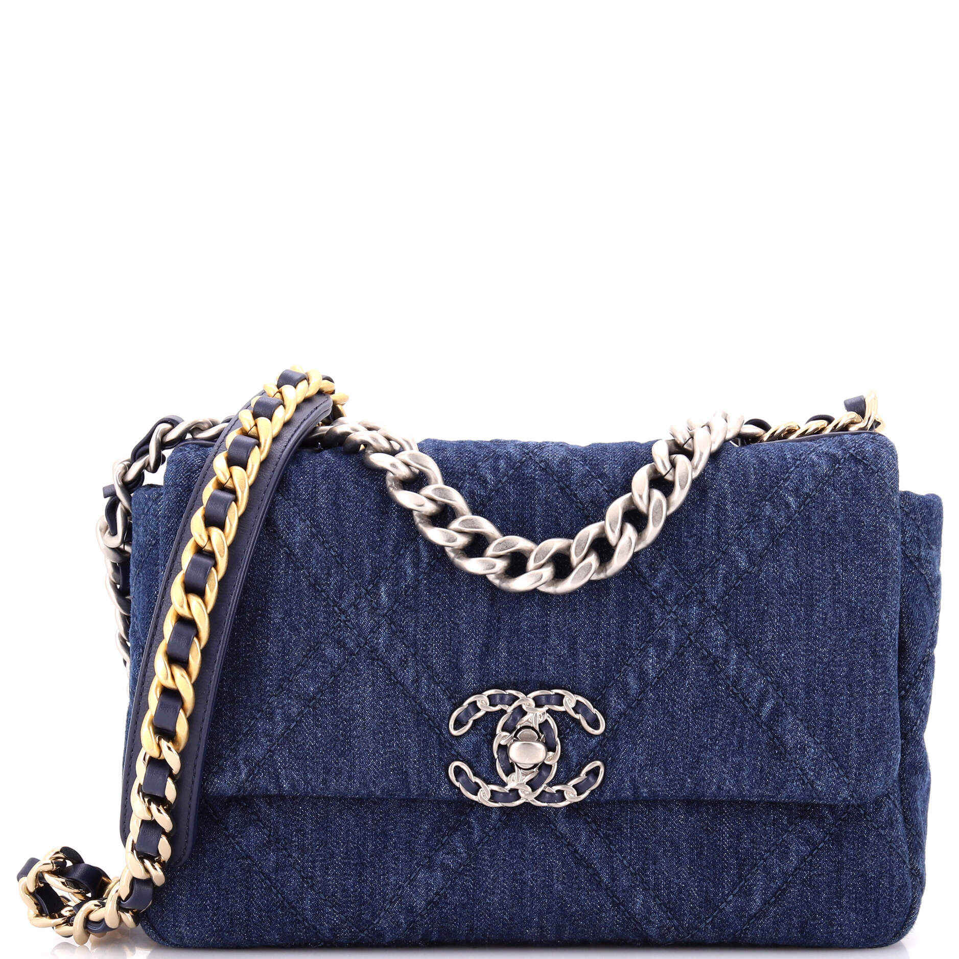 19 Flap Bag Quilted Denim Medium