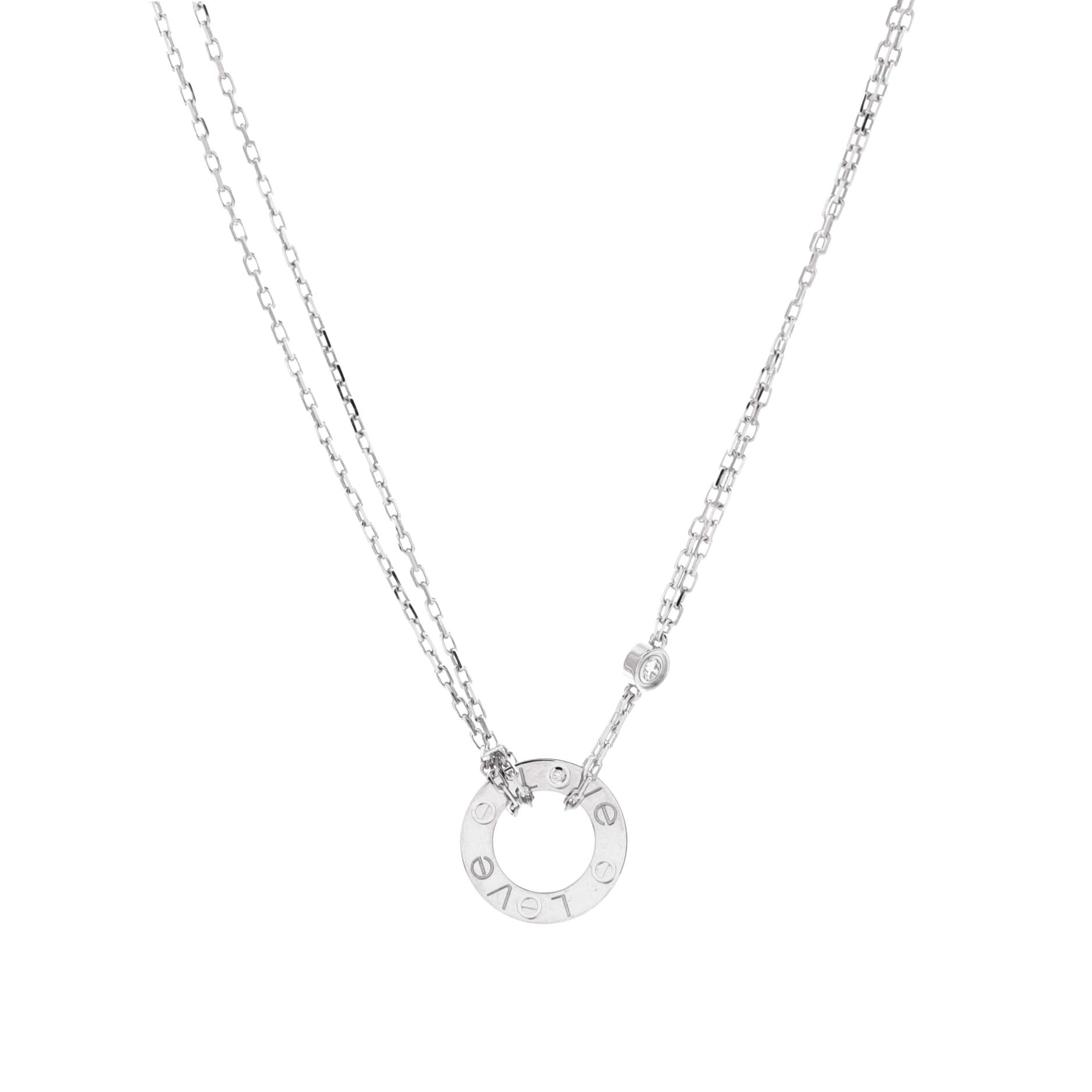 2 Diamonds Love Pendant Necklace 18K White Gold with Diamonds