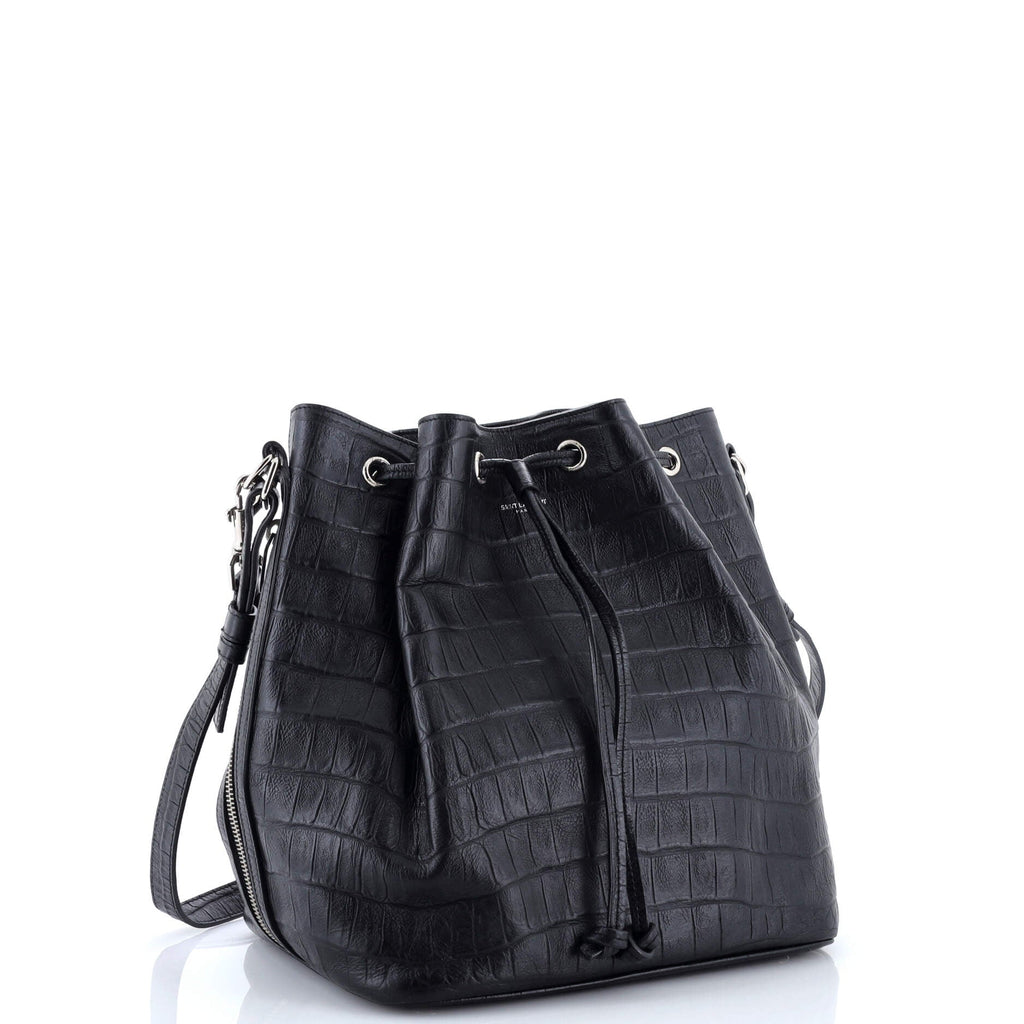 Emmanuelle Bucket Bag Crocodile Embossed Leather Medium