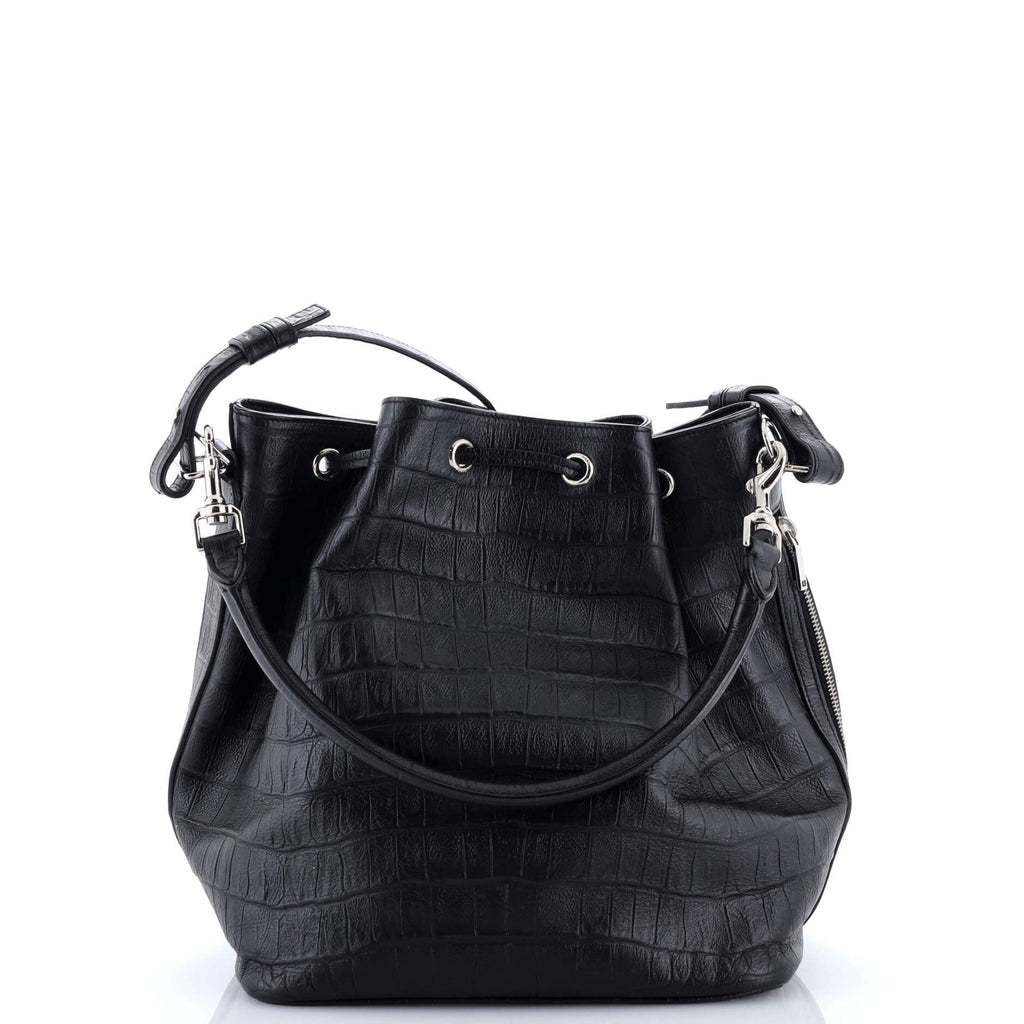 Emmanuelle Bucket Bag Crocodile Embossed Leather Medium