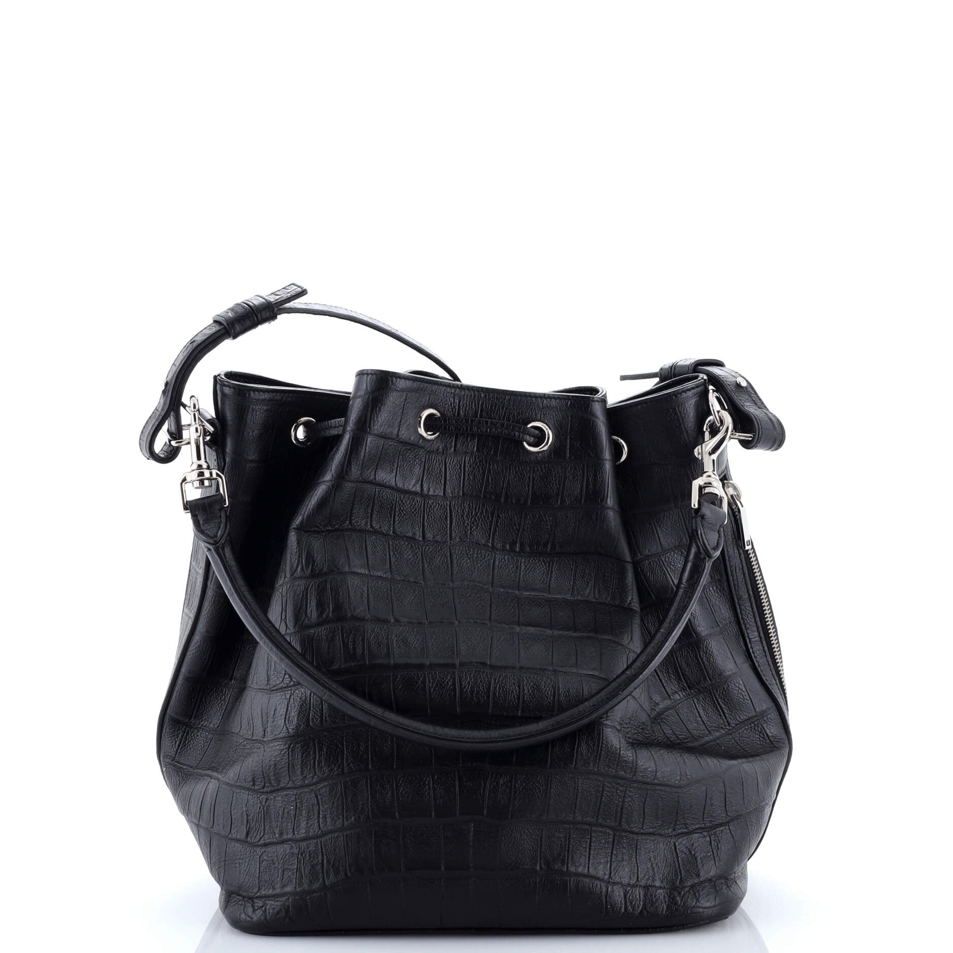Emmanuelle Bucket Bag Crocodile Embossed Leather Medium