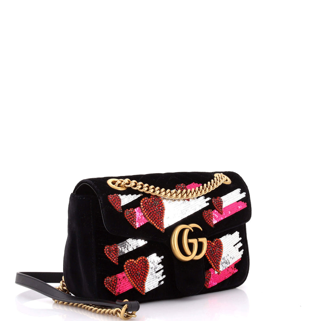 GG Marmont Flap Bag Embellished Matelasse Velvet Small